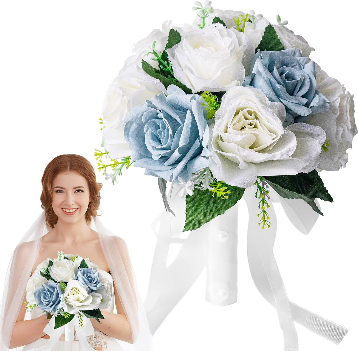 Qeedy Ramos de Boda para Novia - Flores de Seda Realistas Rosas Art...