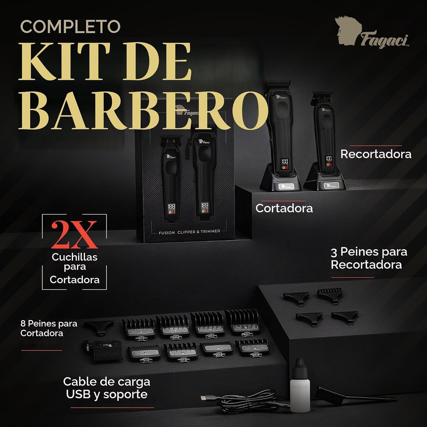 Fagaci Cortadora de pelo profesional para hombres, kit de peluquerí...