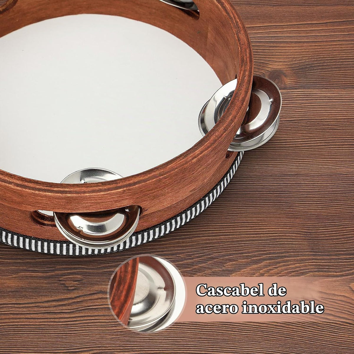 Pandereta de percusión de mano de madera con bolsa de almacenamient...