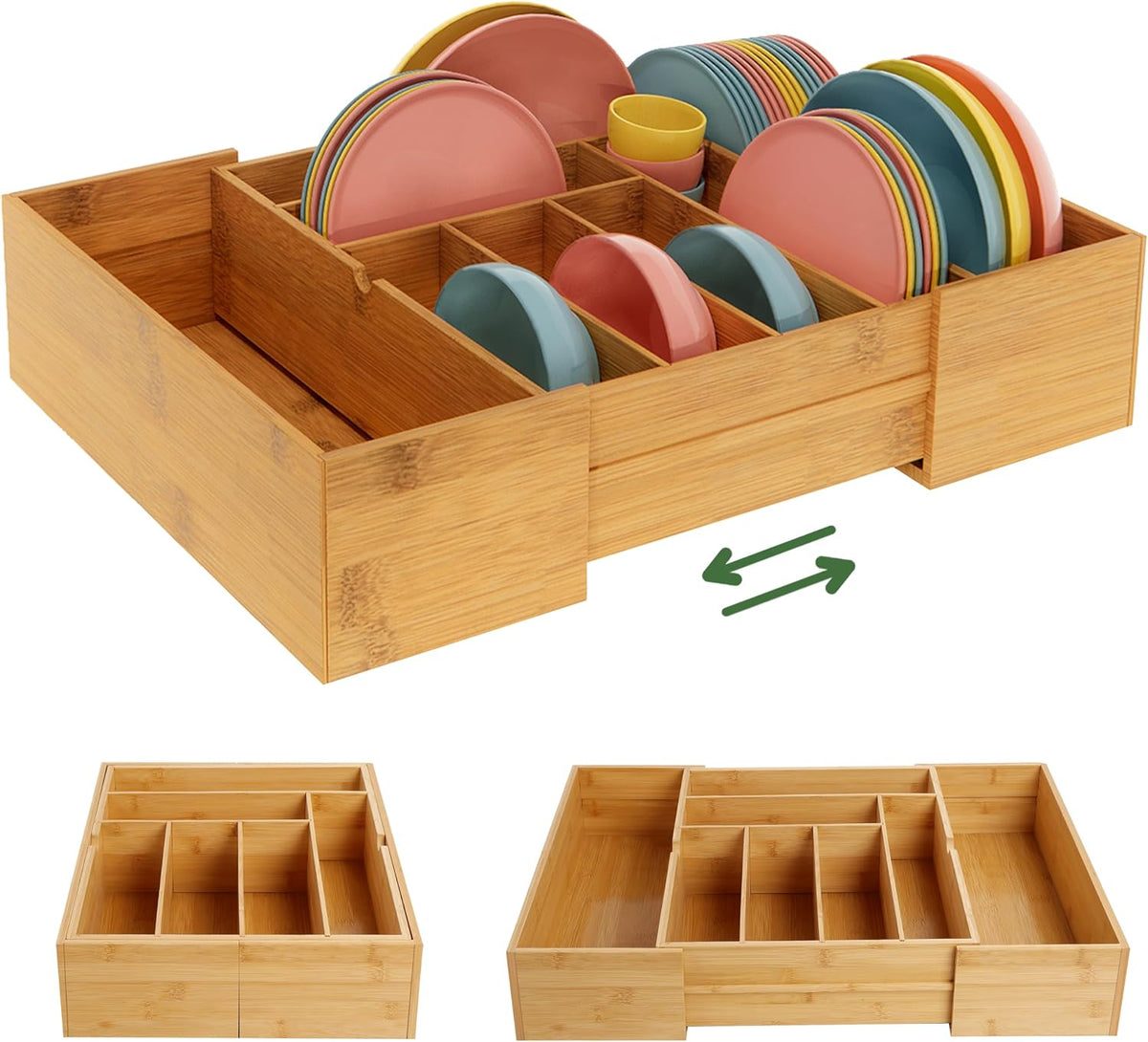 BAMEOS Organizador de cajón de bambú de 3.9 pulgadas de alto, organ...