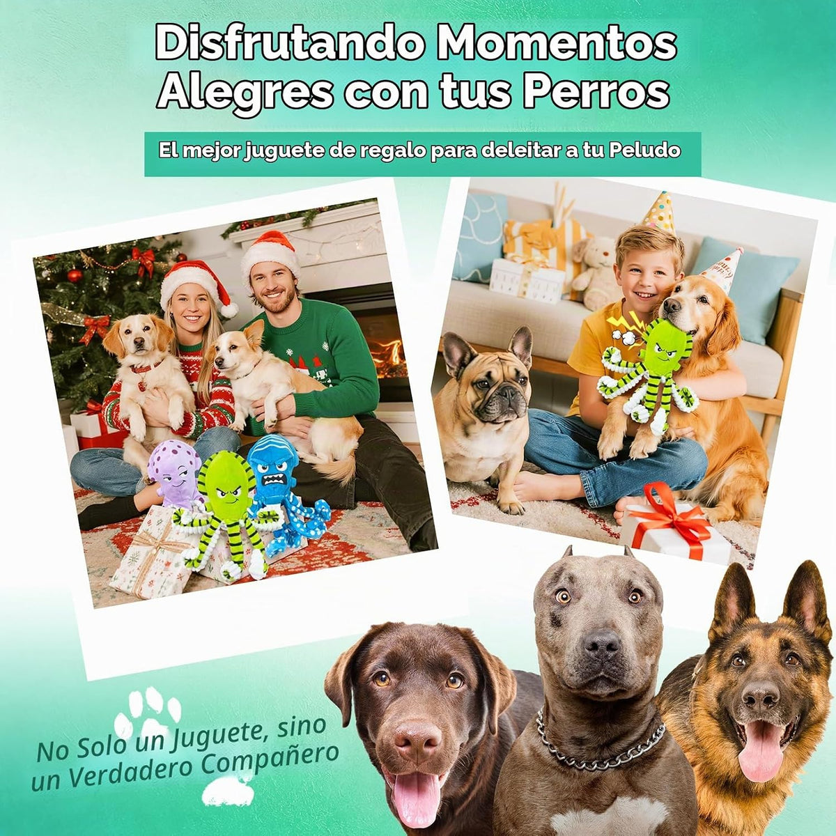 Fuufome Juguetes masticables de pulpo para perros, paquete de 3 jug...