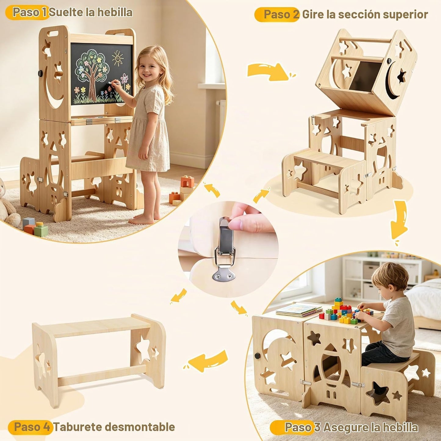 CraMAGI Torre de pie para niños pequeños, taburete de cocina 4 en 1...