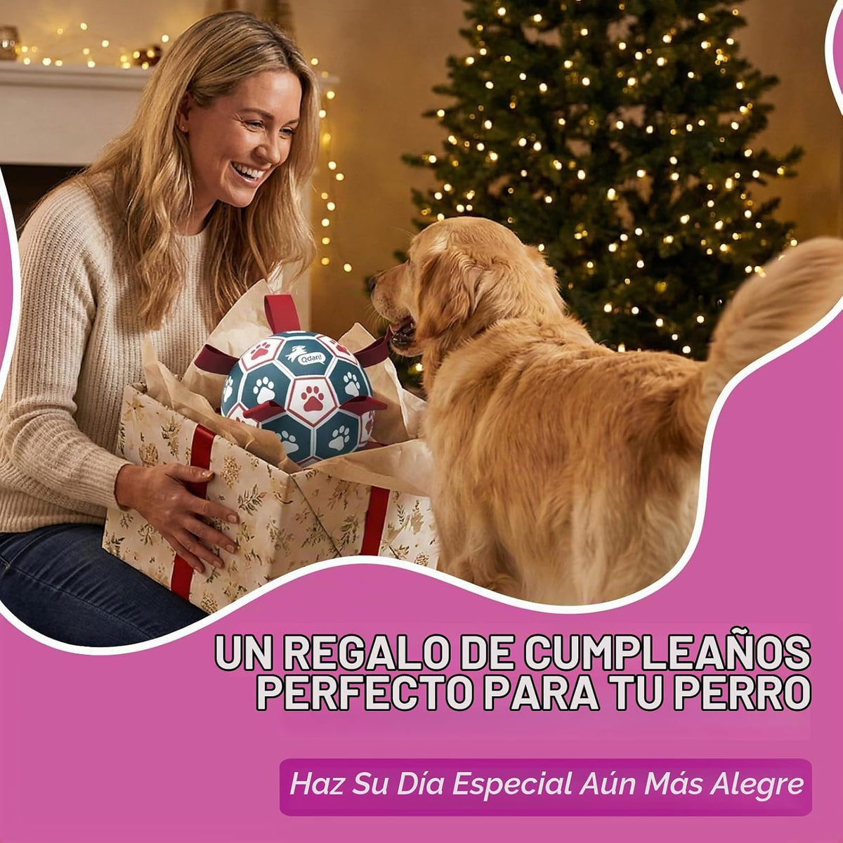 QDAN Balón de fútbol grande para perros con correas, pelotas grande...