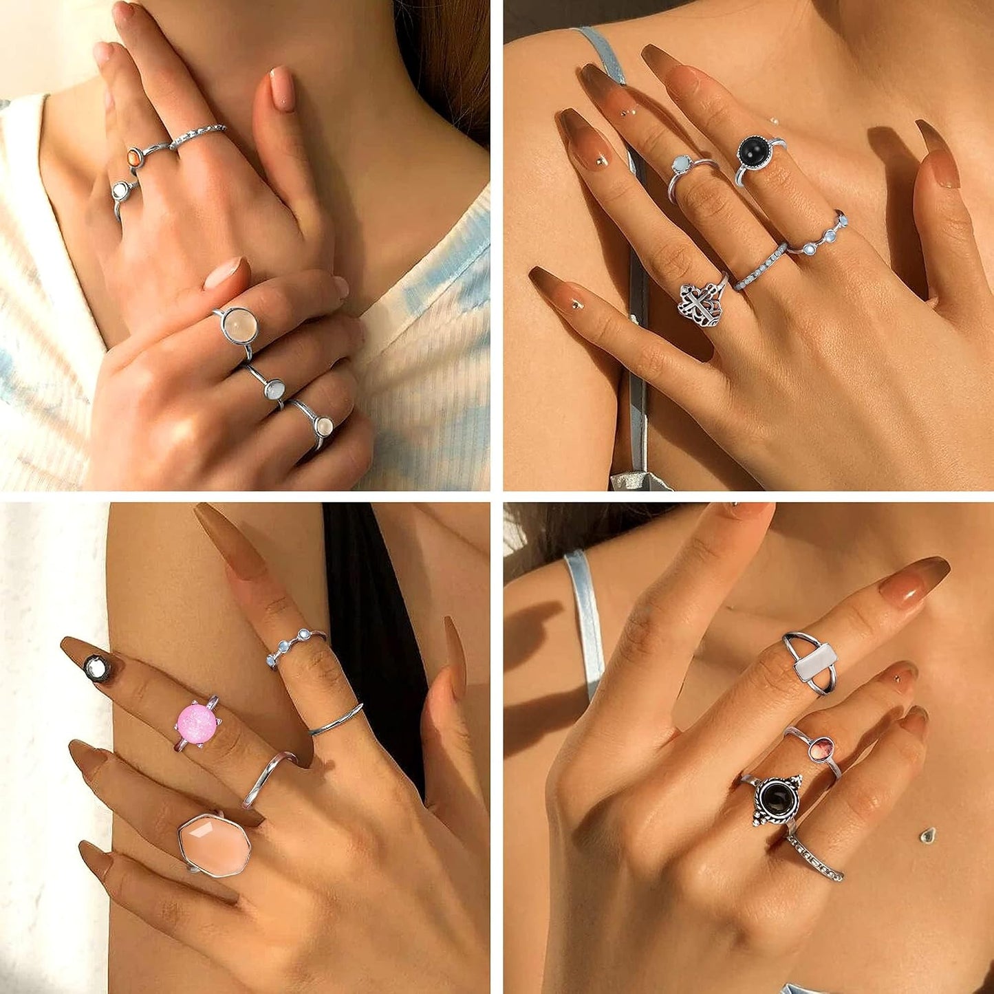 Subiceto Juego de 70 anillos de nudillos de cristal vintage para mu...