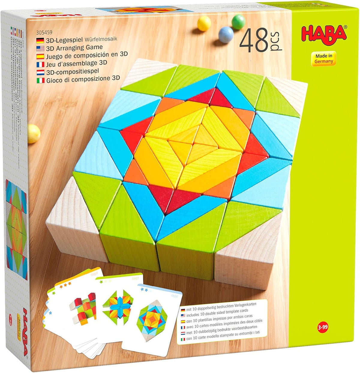 HABA Juego de arreglos 3D de mosaico de madera, bloques de construc...