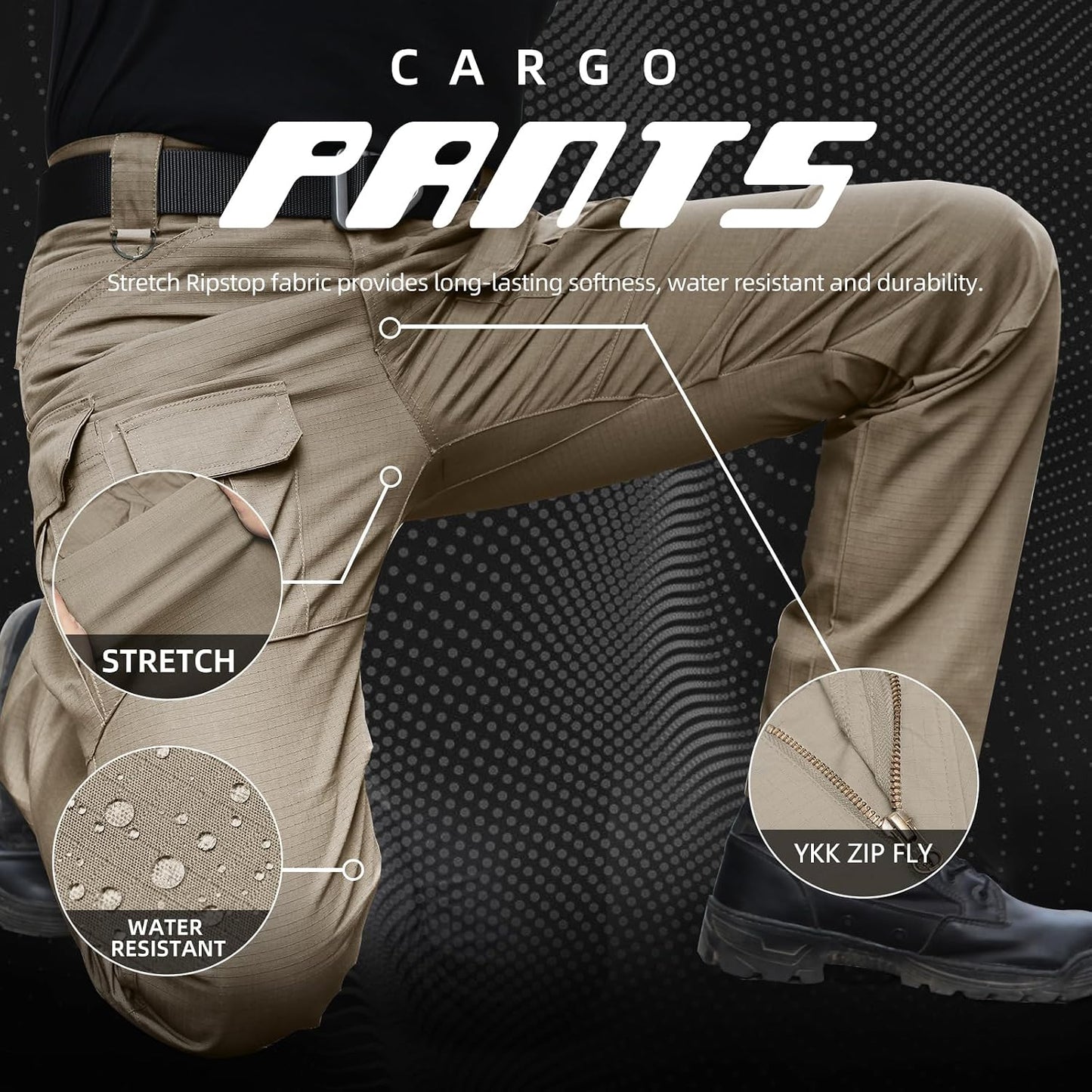 Hiwise Pantalones tácticos elásticos para hombre, resistentes al ag...