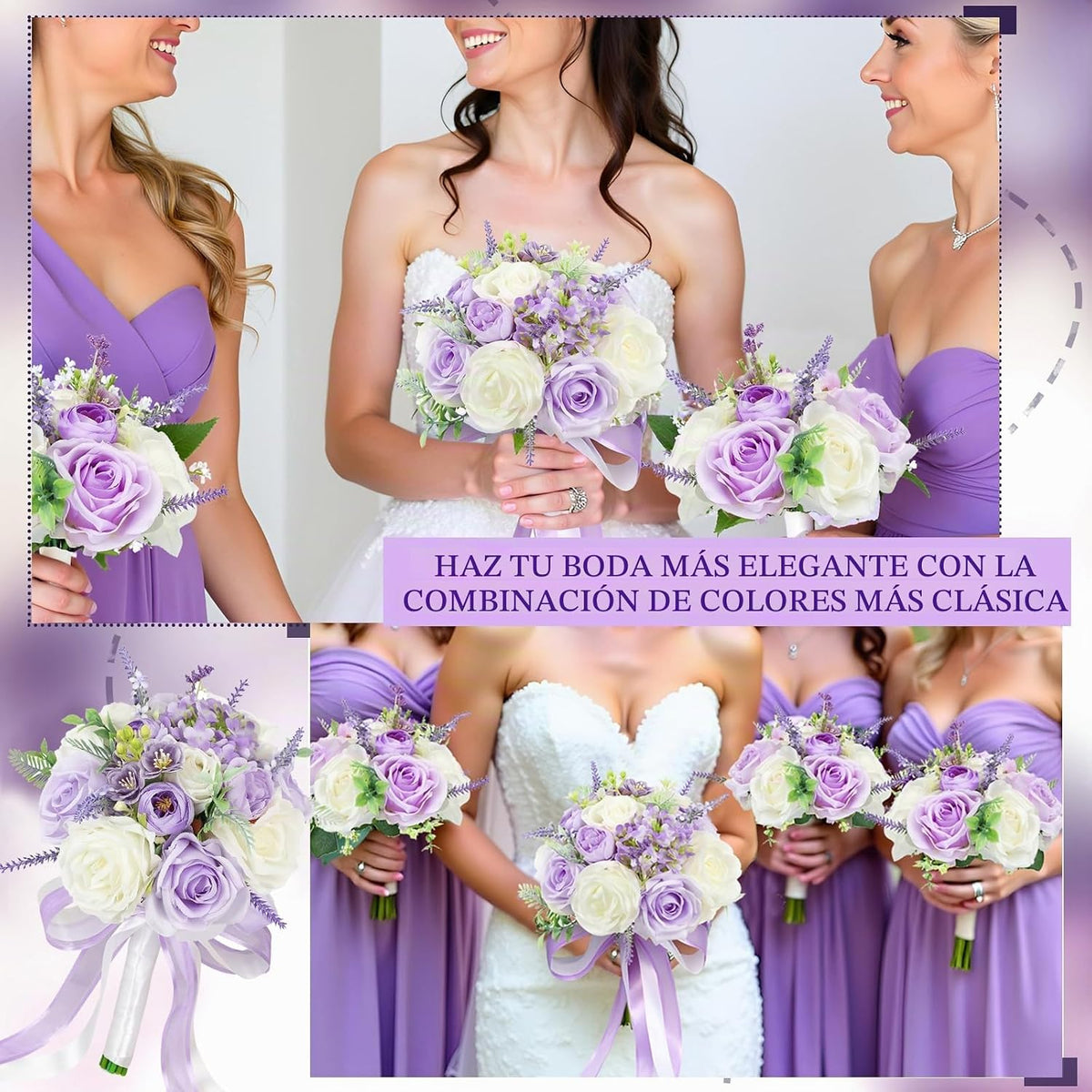 SEMONONIA Ramos de Novia para Boda de 8.5 Pulgadas Lila Flores de R...