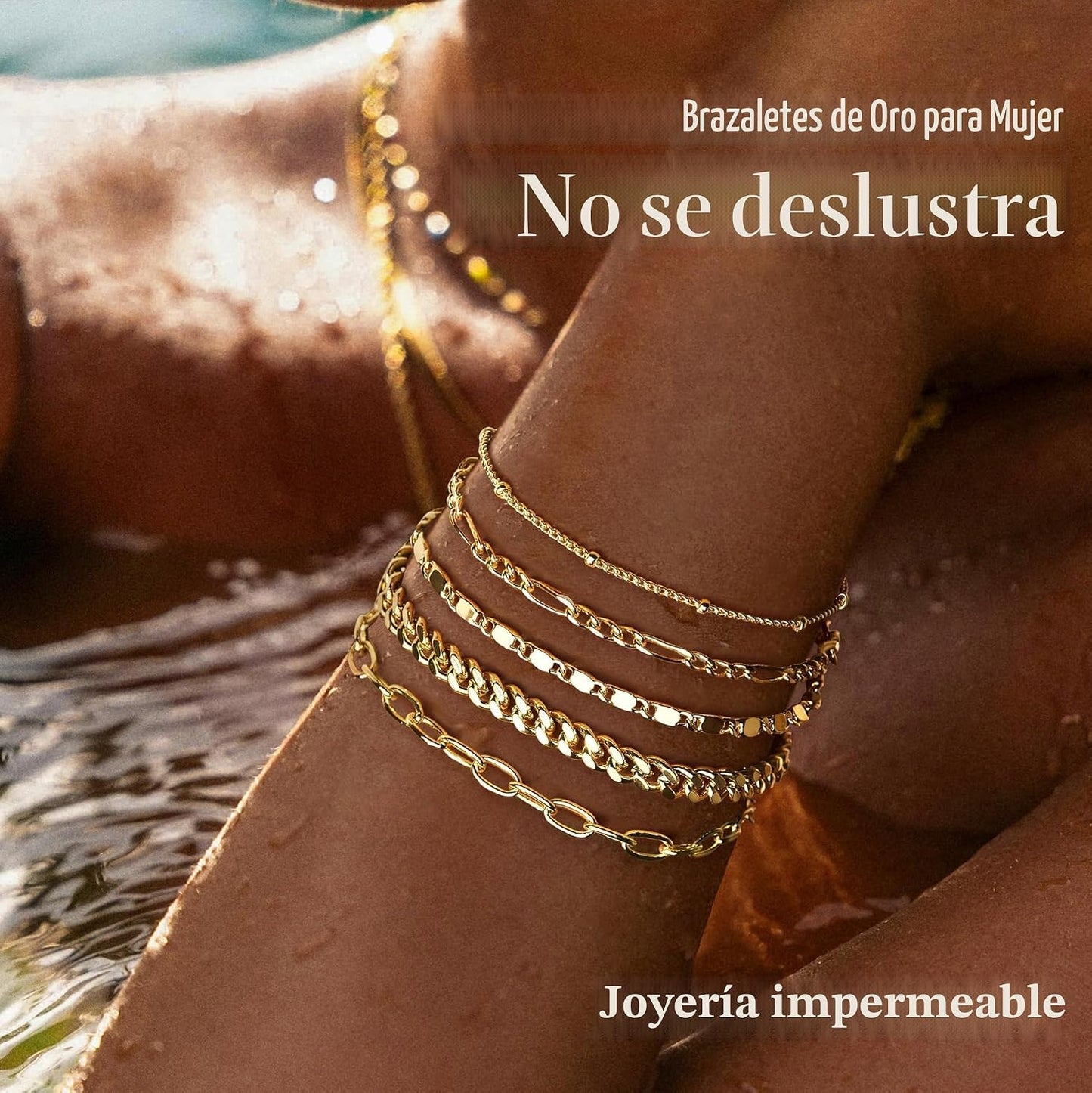 Gokeey Juego de pulseras de oro para mujer, no se deslustran, moder...