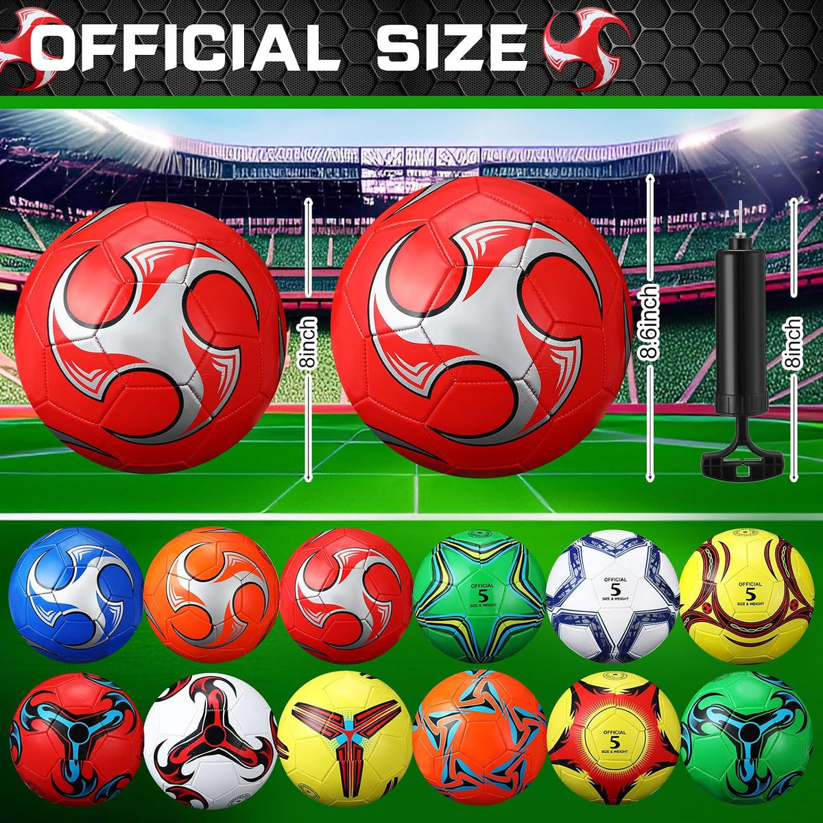 Lunmon 12 pelotas de fútbol a granel con 2 bombas, tamaño oficial,...