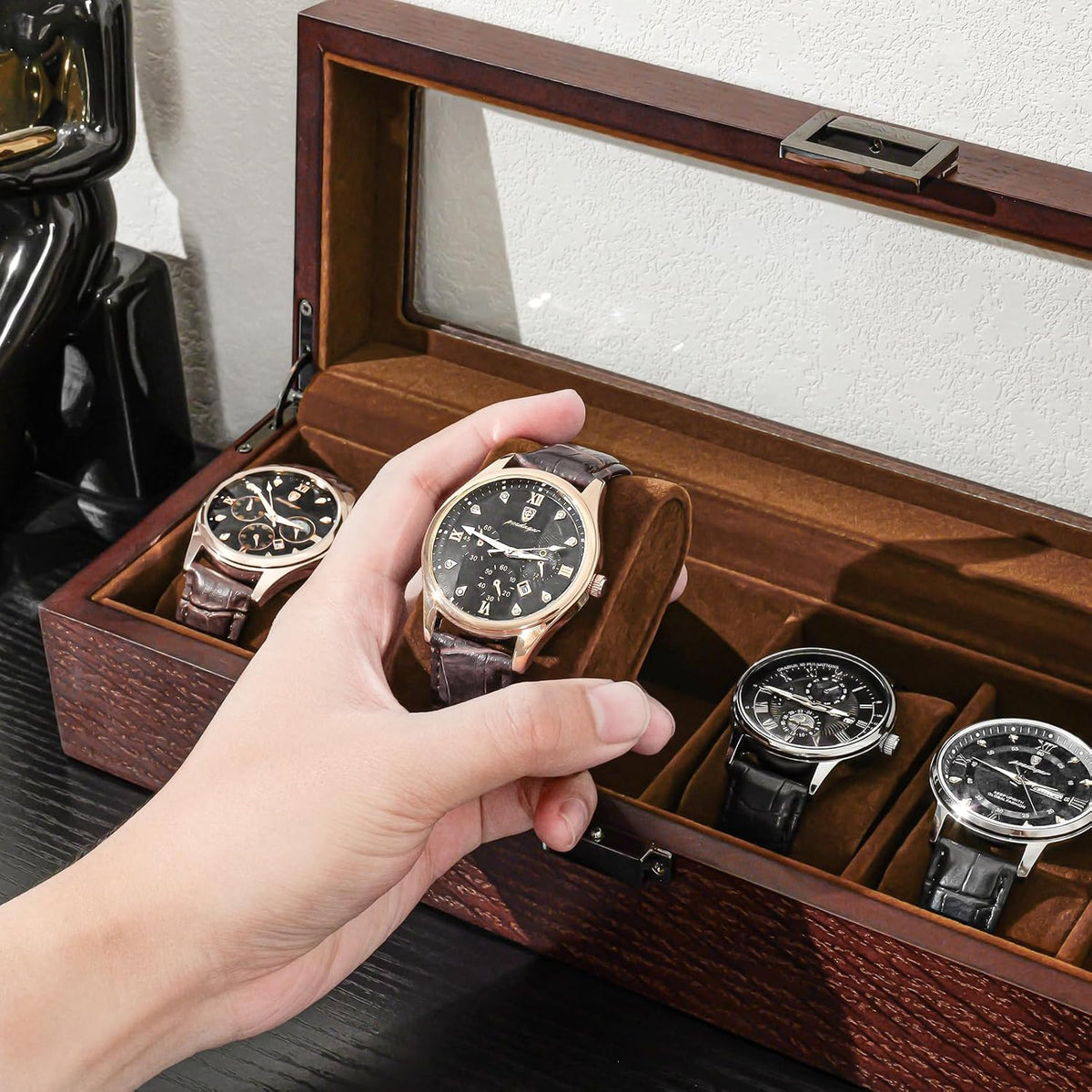 Caja de reloj de madera ProCase para hombres, organizador de caja d...