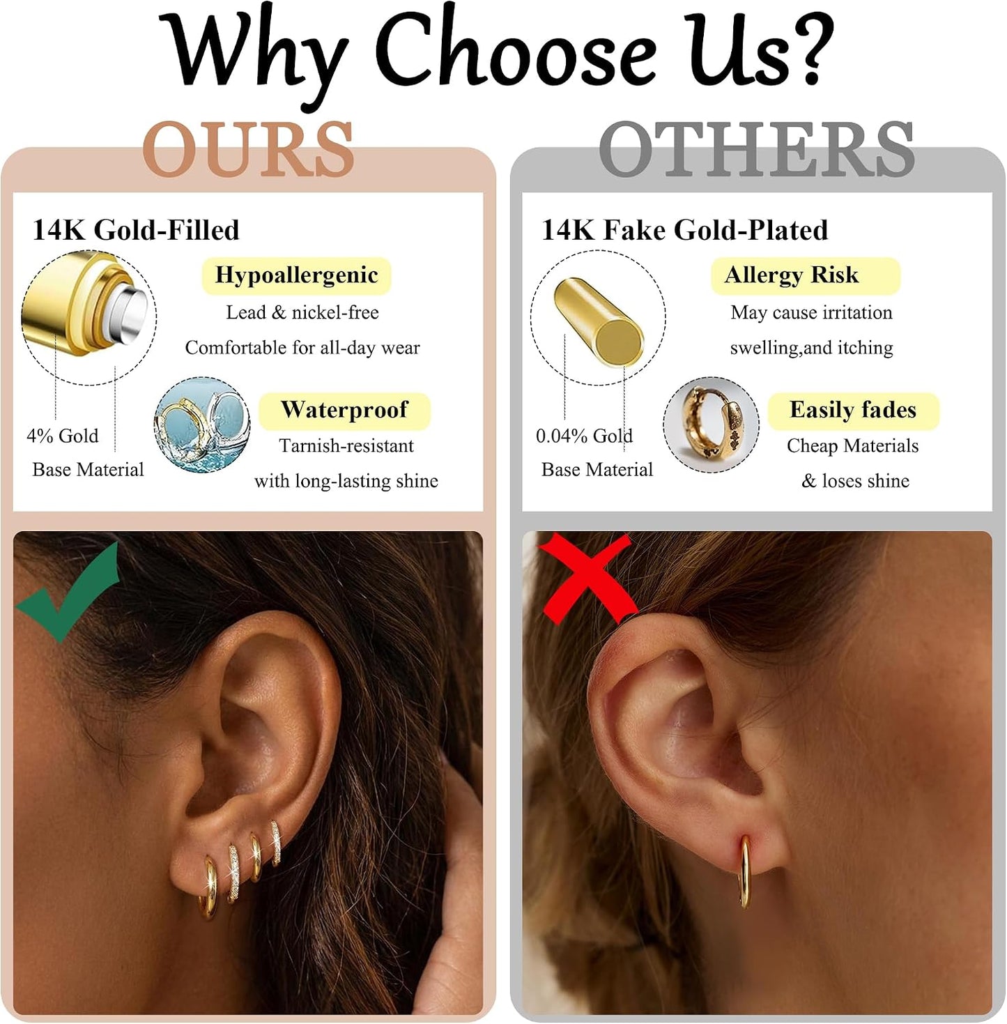 Maxcate Juego de 4 pares de aretes pequeños de aro de oro para muje...