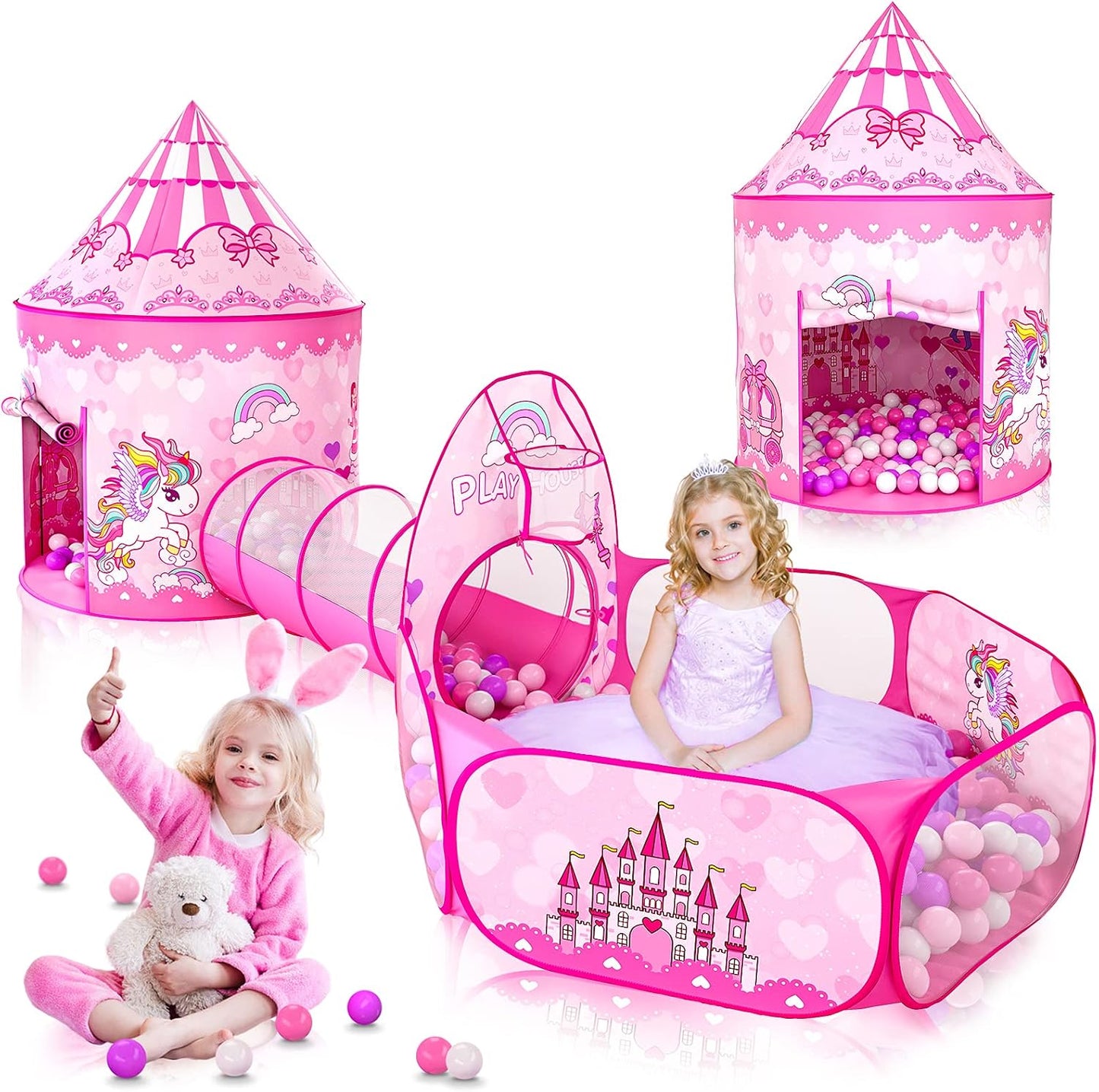 GeerWest Tienda de campaña de princesa de 3 piezas para niñas con p...