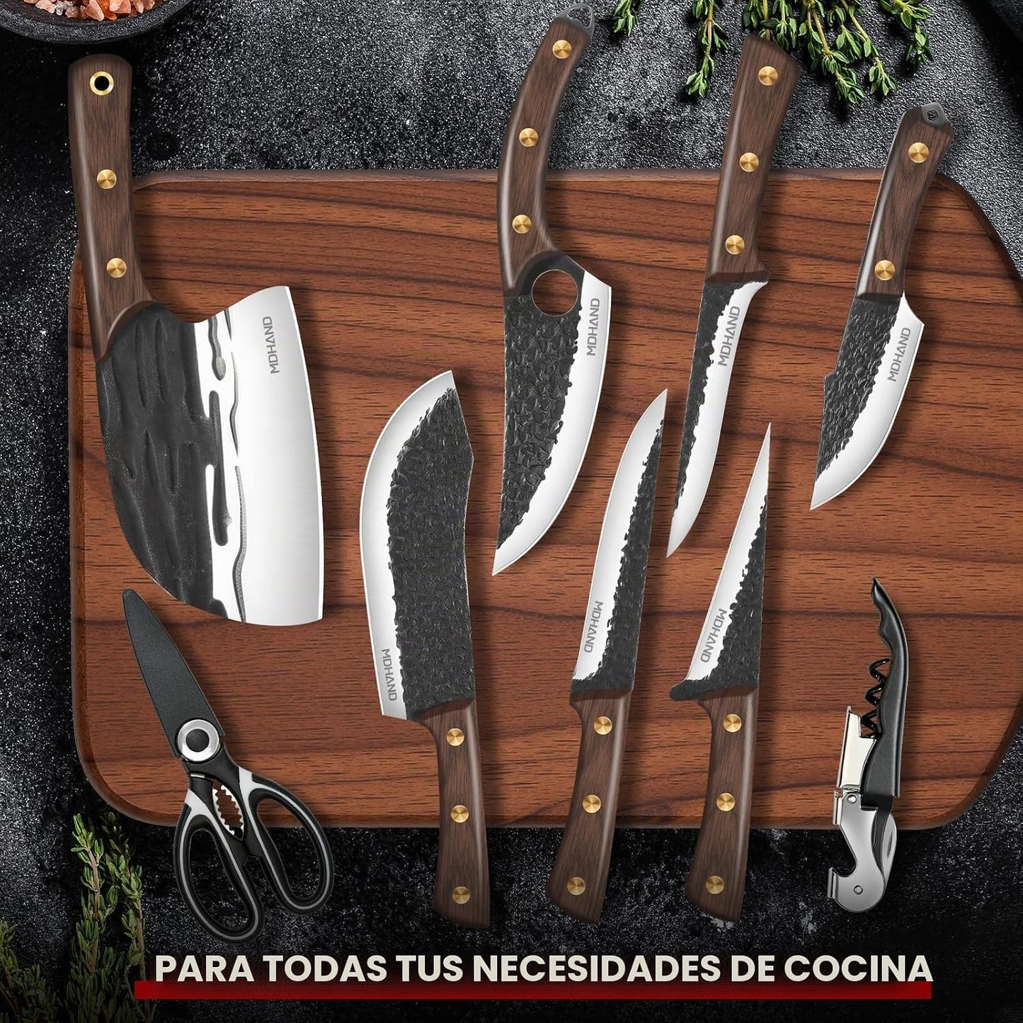 MDHAND Juego de cuchillos de carnicero, juego de cuchillos de chef...
