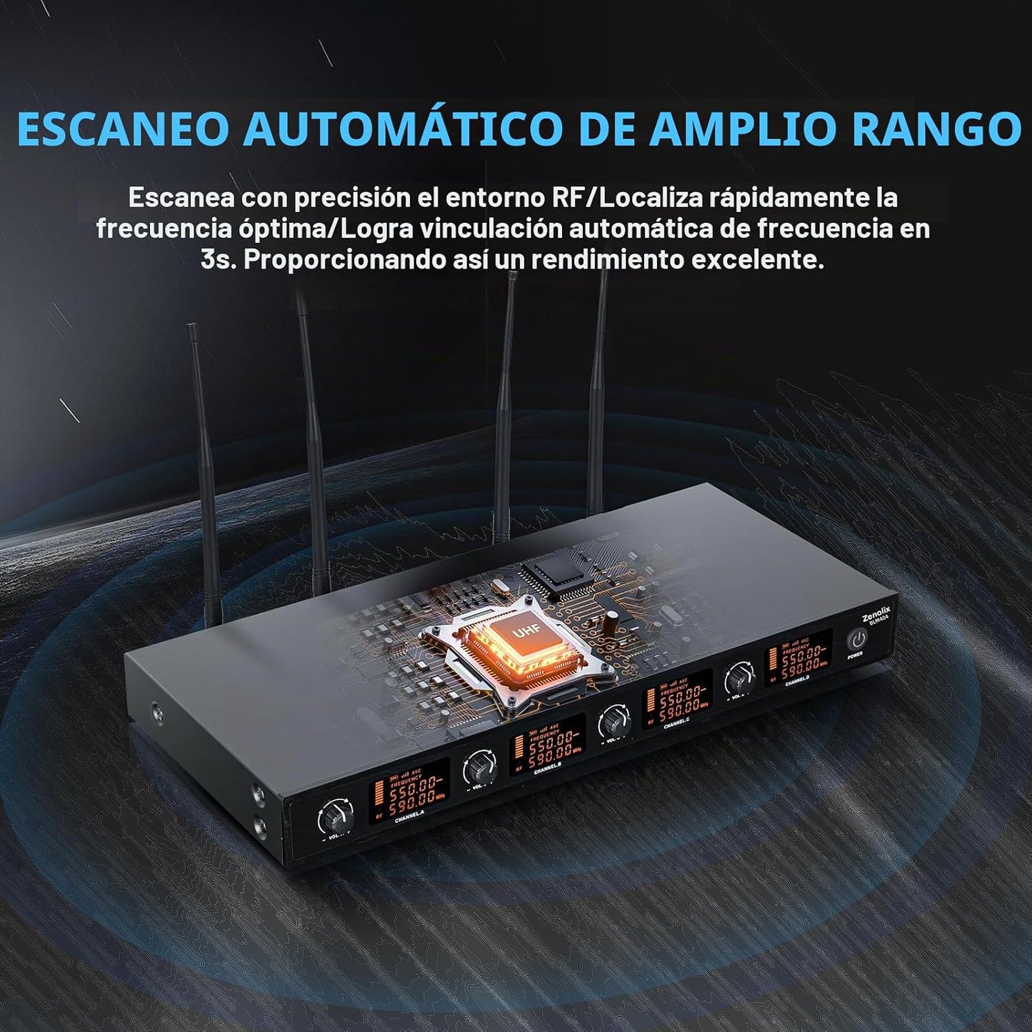 Zenolix Sistema de micrófono inalámbrico, 4 canales UHF metal inalá...
