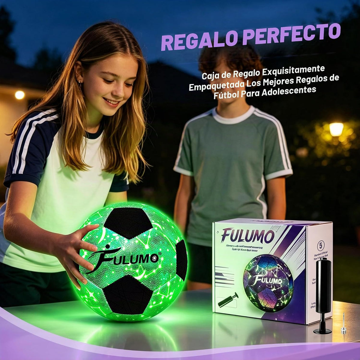 FULUMO Balón de fútbol que brilla en la oscuridad tamaño 5\/4 con b...