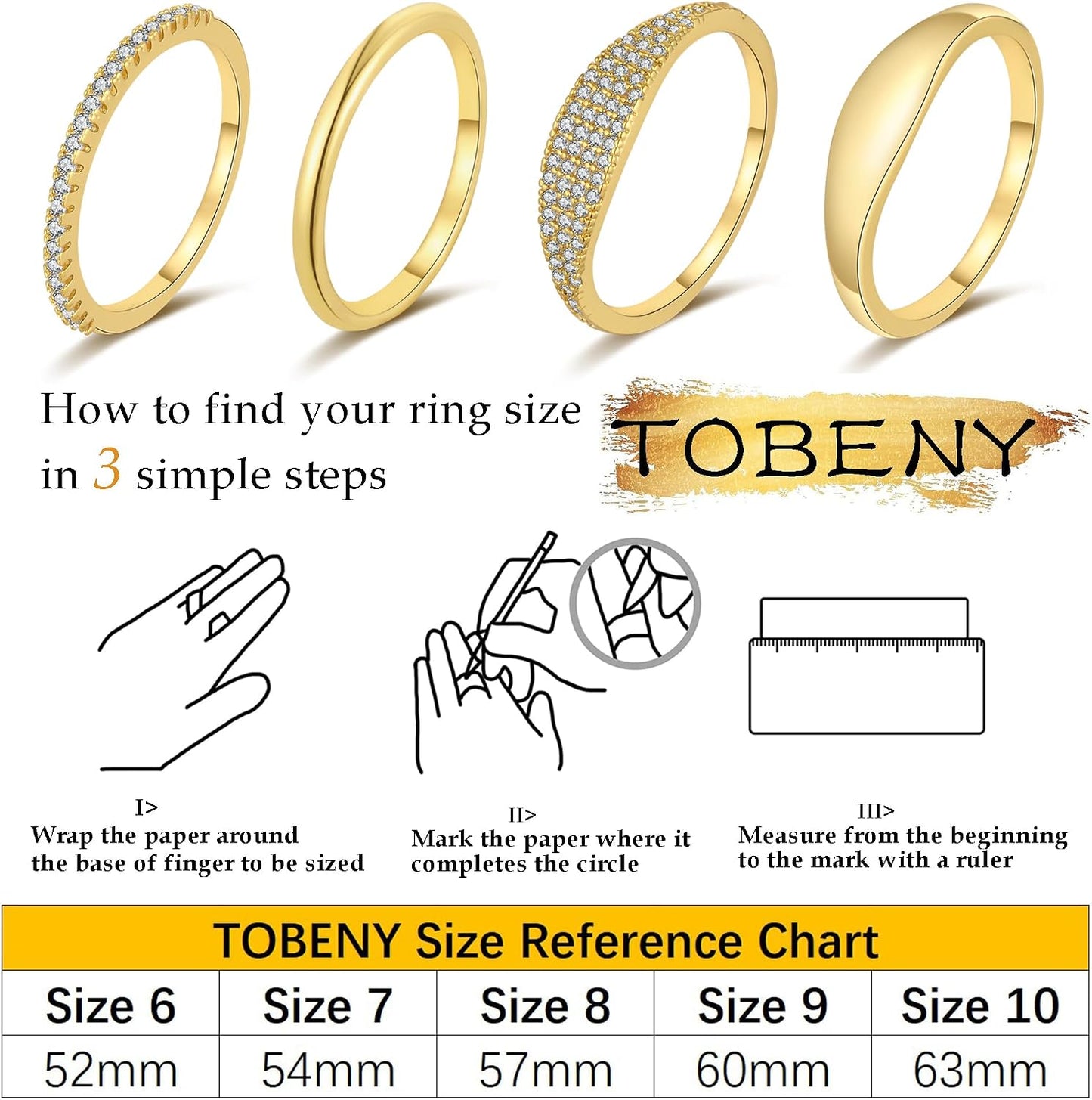 TOBENY Anillos de oro apilables para mujer sin deslustre, delicados...