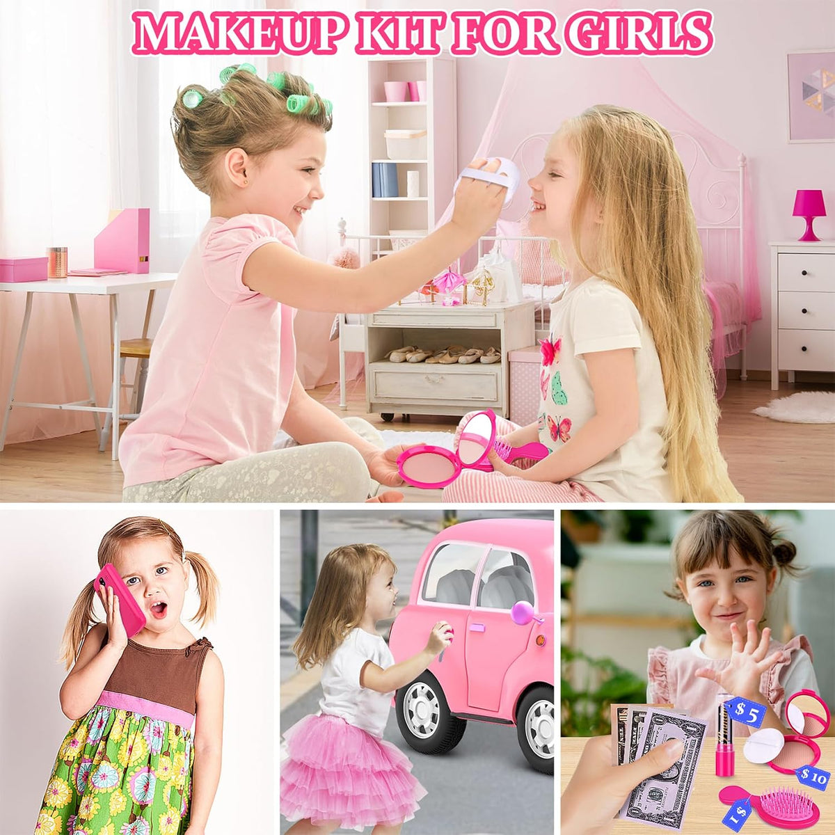 GJZZ Bolsa de juguete para niñas pequeñas, juguetes de maquillaje p...