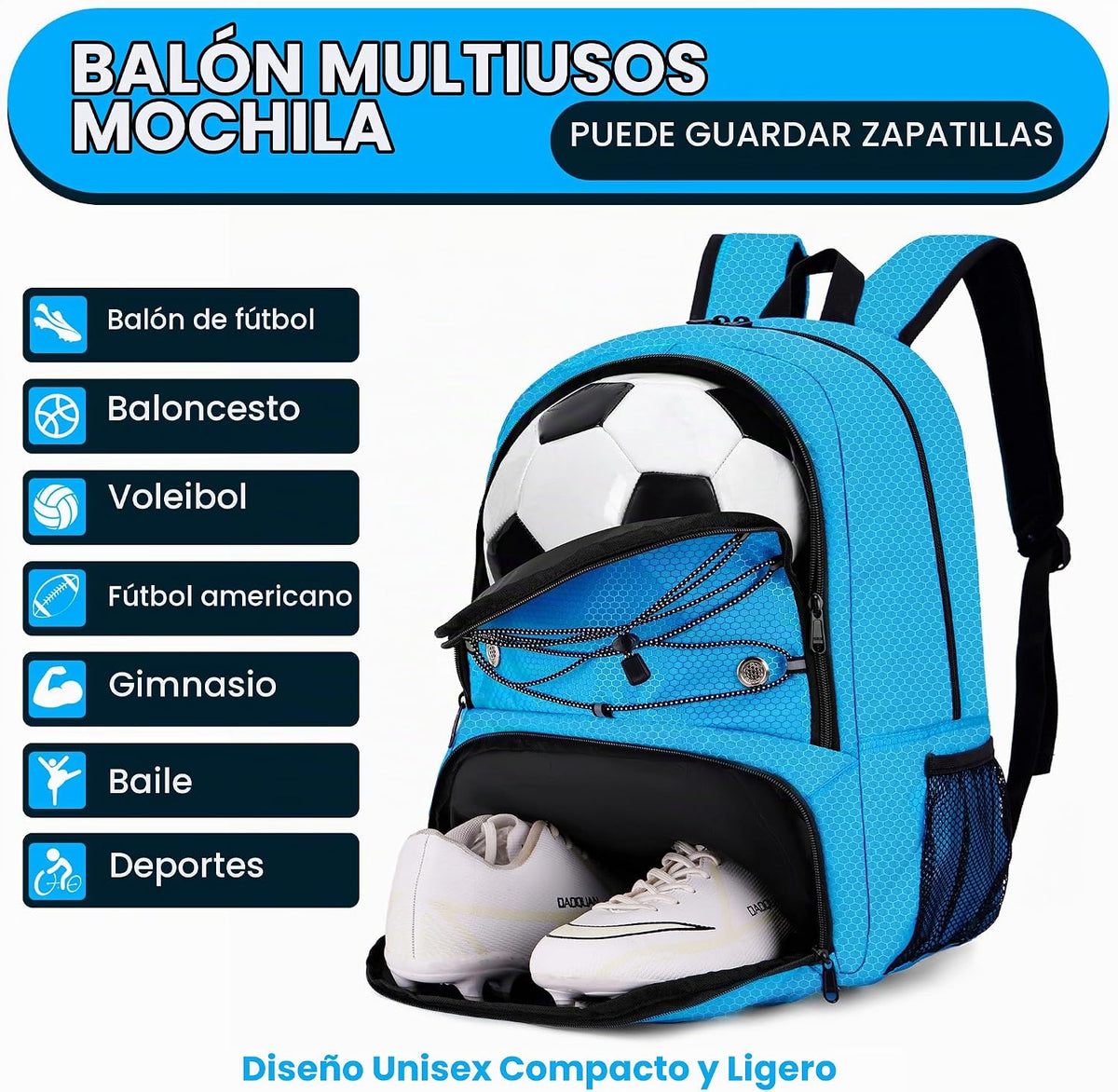 Hsmihair - Mochila de fútbol juvenil - Mochila para fútbol y balonc...