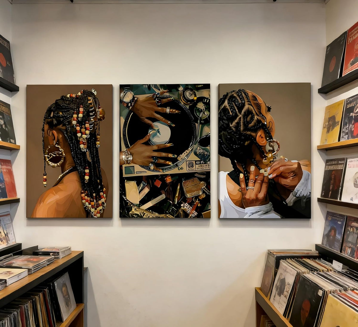 3 piezas de arte de pared en lienzo de mujer negra, arte bohemio, p...