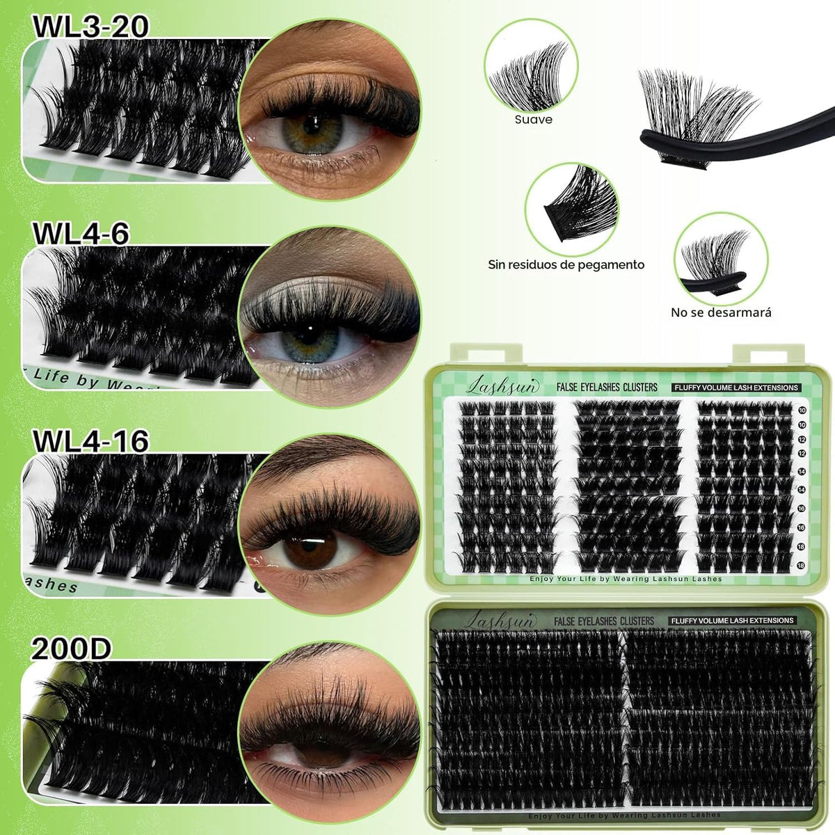 LASHSUN Kit de racimos de pestañas postizas suaves y cómodas, 540 u...