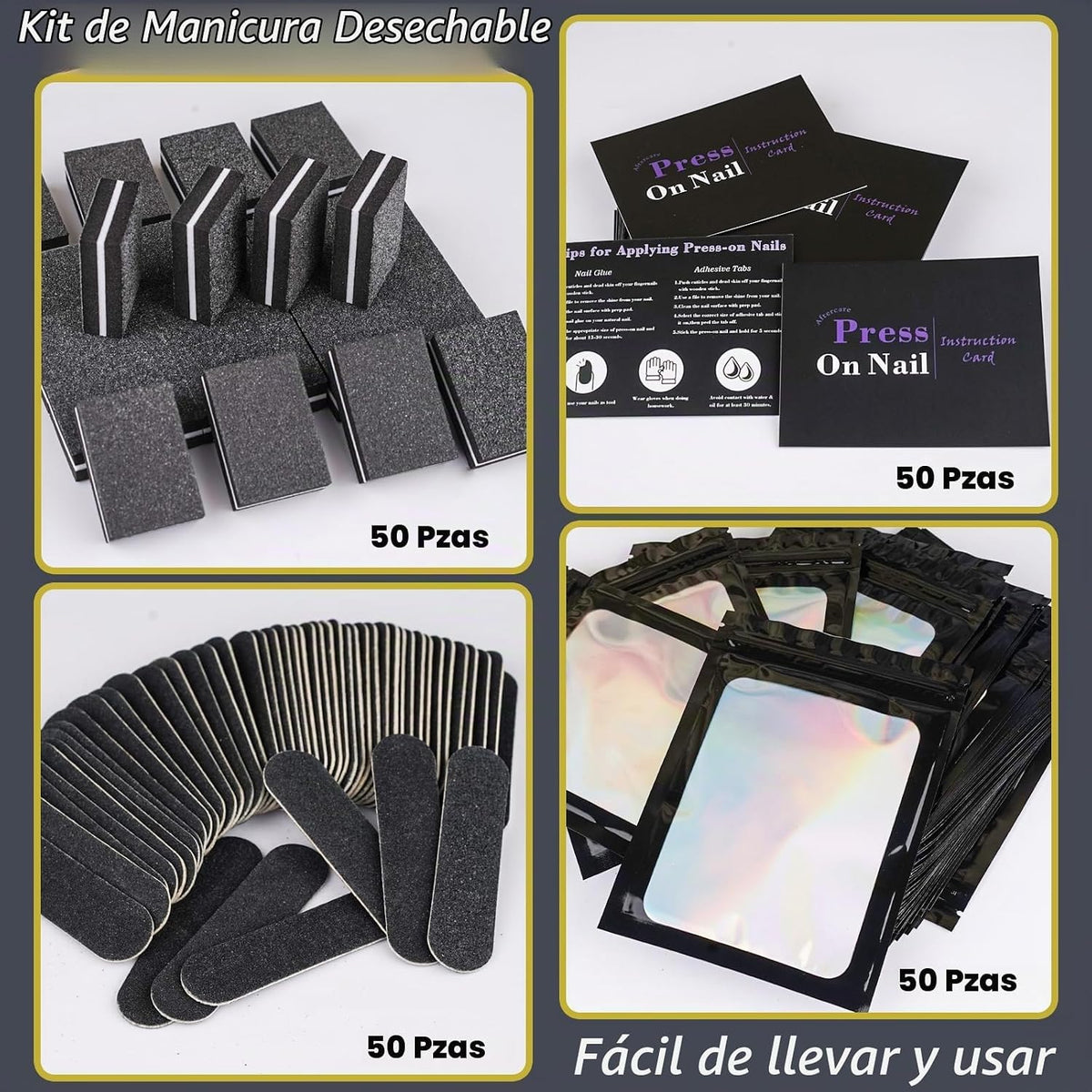 Juego de 50 kits de suministros de uñas desechables (negro) | Kit d...