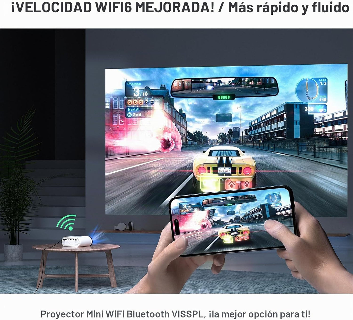 Mini proyector con WiFi y Bluetooth, proyector VISSPL FHD 1080P, pr...