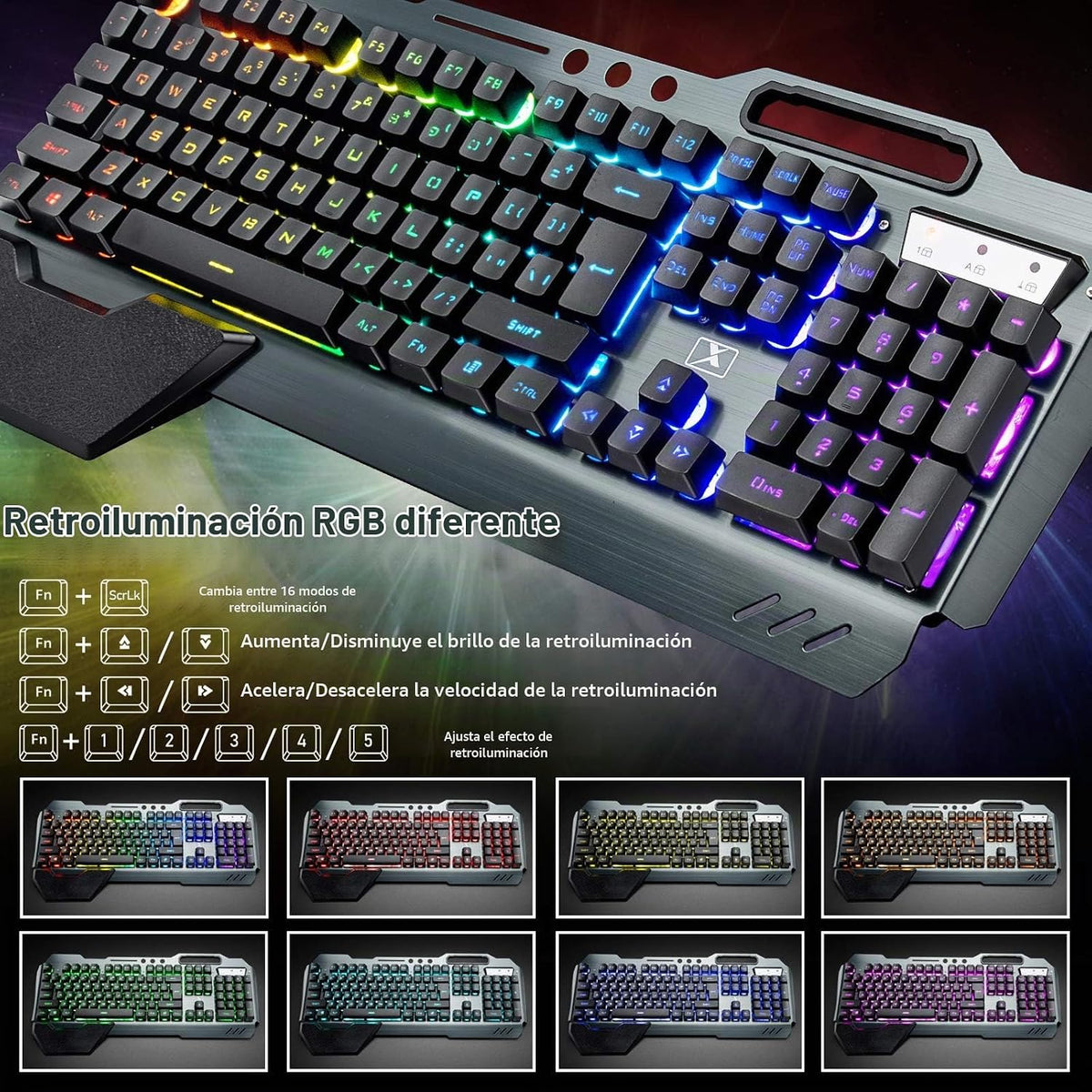 Teclado y ratón inalámbricos para juegos RGB con retroiluminación d...