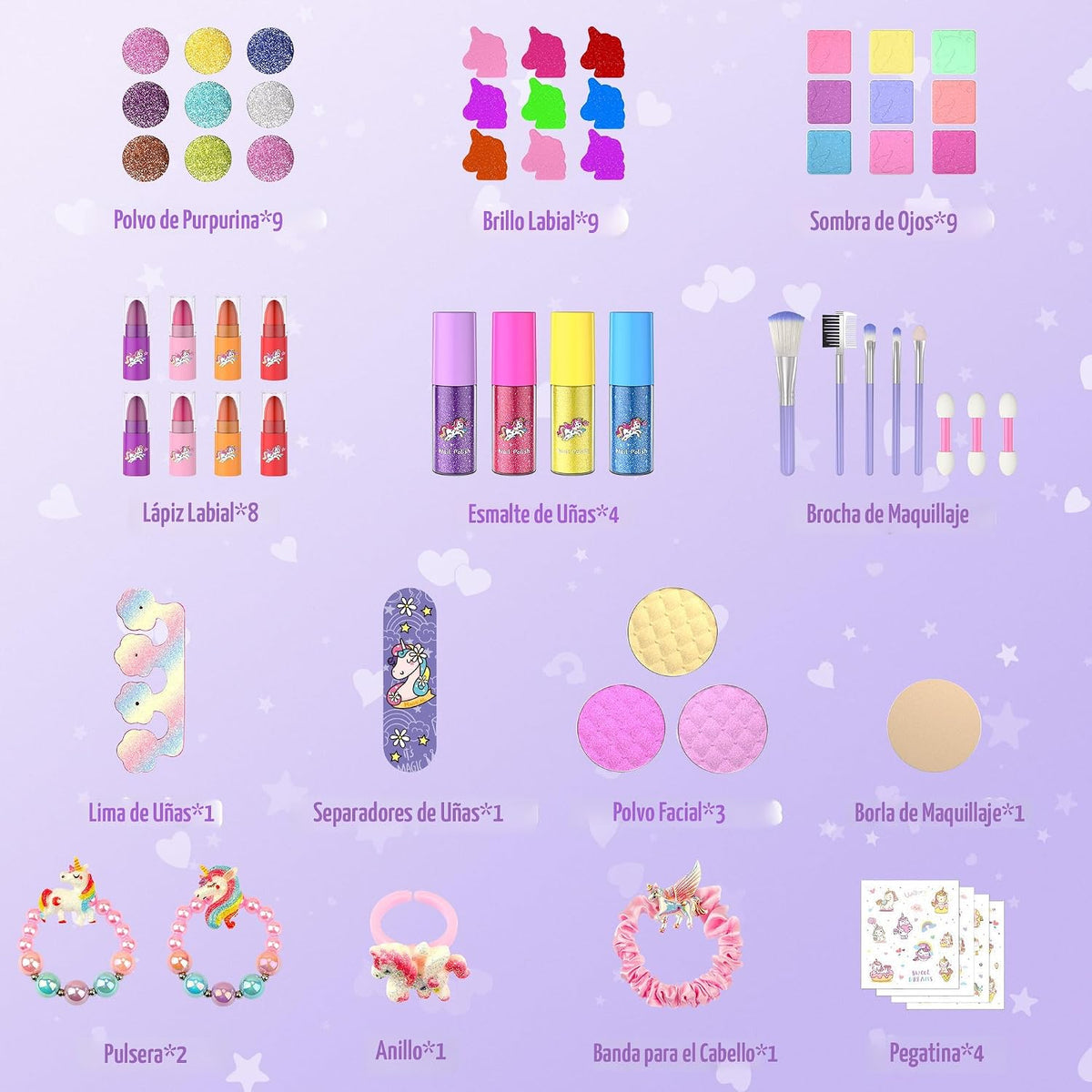 PERRYHOME Juego de Maquillaje para Niñas, 63 Piezas Lavable No Tóxi...