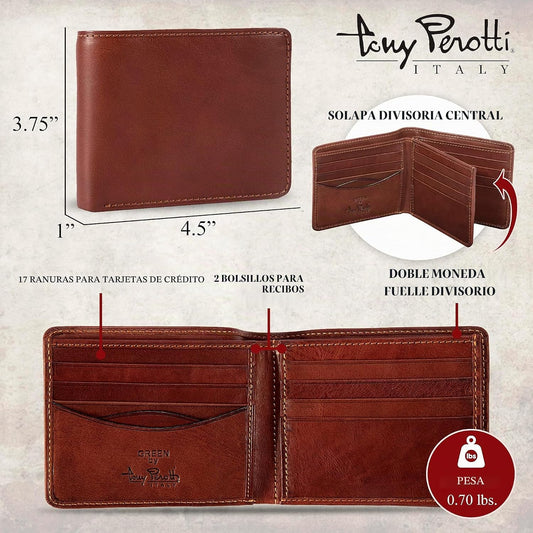 Tony Perotti Billetera plegable de cuero italiano para hombre con t...