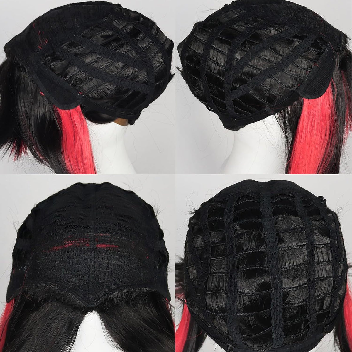 ANOGOL Peluca negra con reflejos rojos para hombres y mujeres, pelu...
