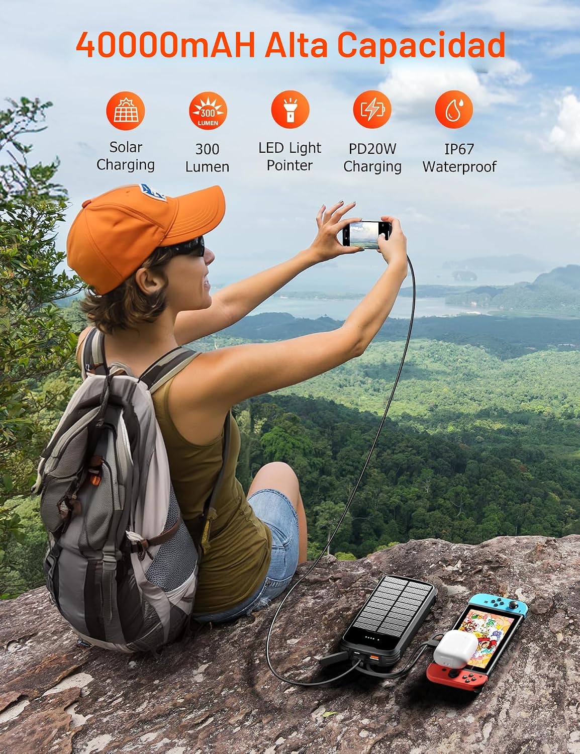 MINRISE Banco de energía solar 40000mAh, cargador portátil PD 20W c...