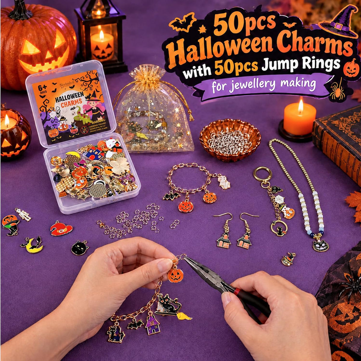 50 dijes de Halloween para hacer joyas, dijes de esmalte de metal |...