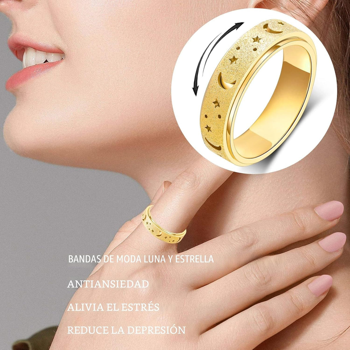 OreilleStar Anillo Giratorio Anti-Ansiedad Anillo Fidget para el Pu...
