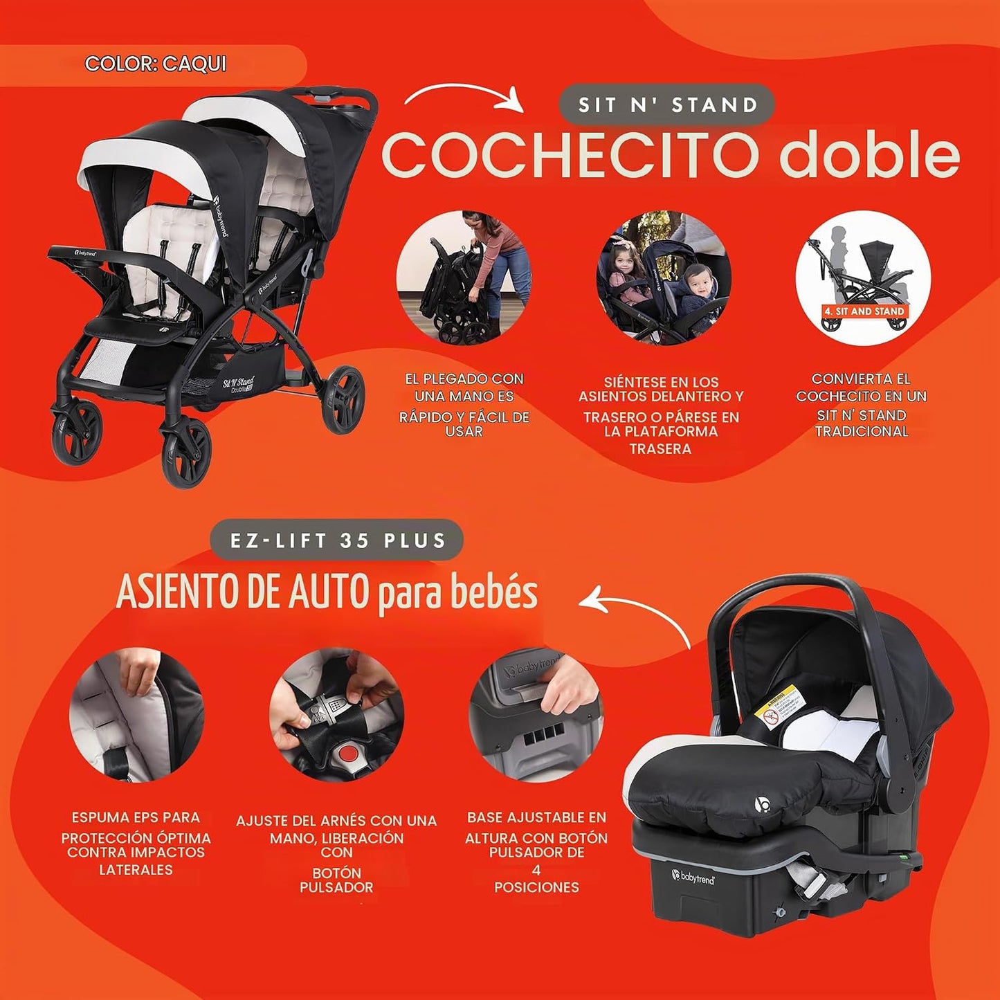 Baby Trend Sit N' Stand Tandem Double Stroller 2.0 DLX y EZ-Lif...