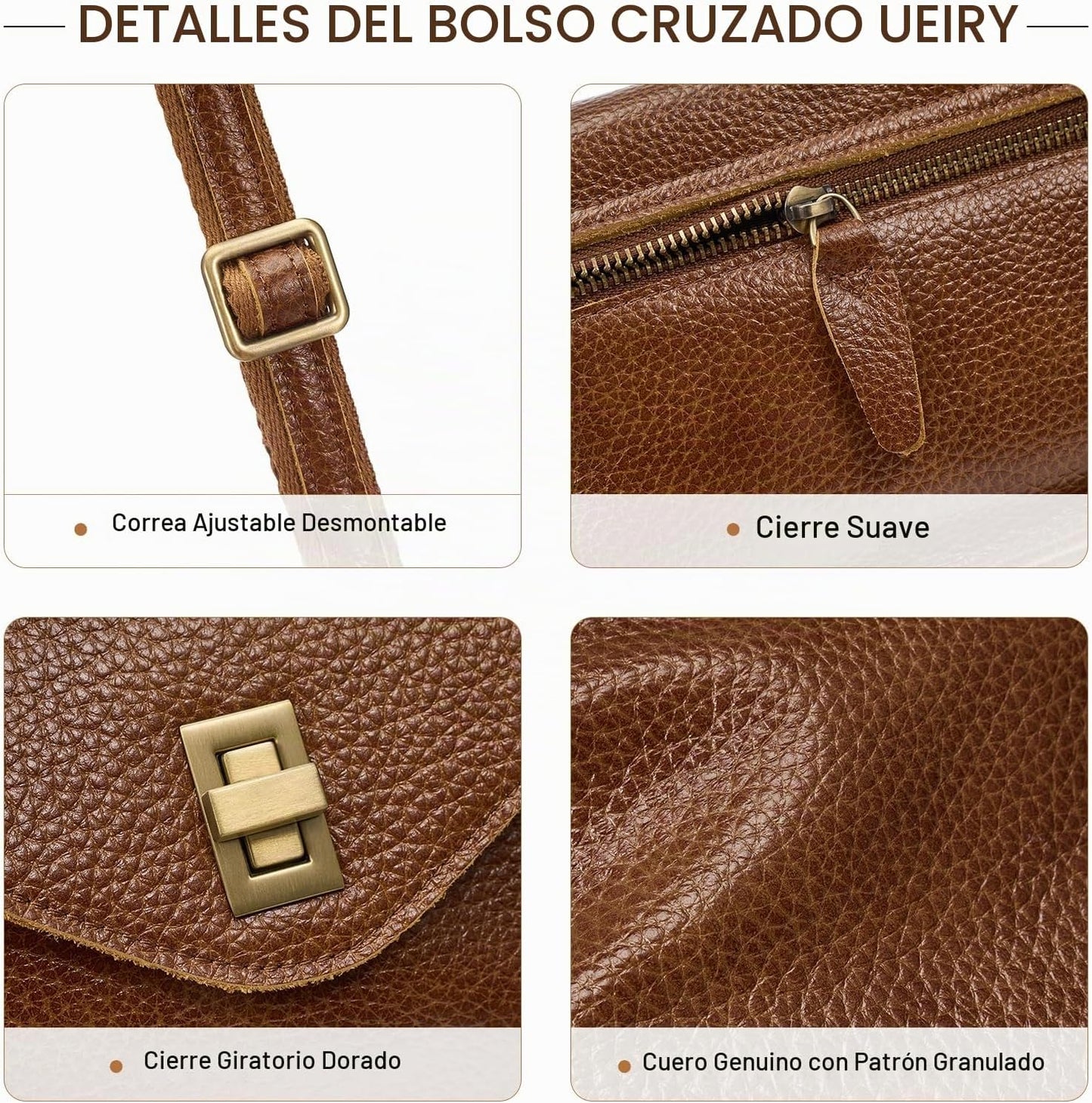 UEIRY Bolsos bandolera de cuero genuino para mujer, bolsos cruzados...