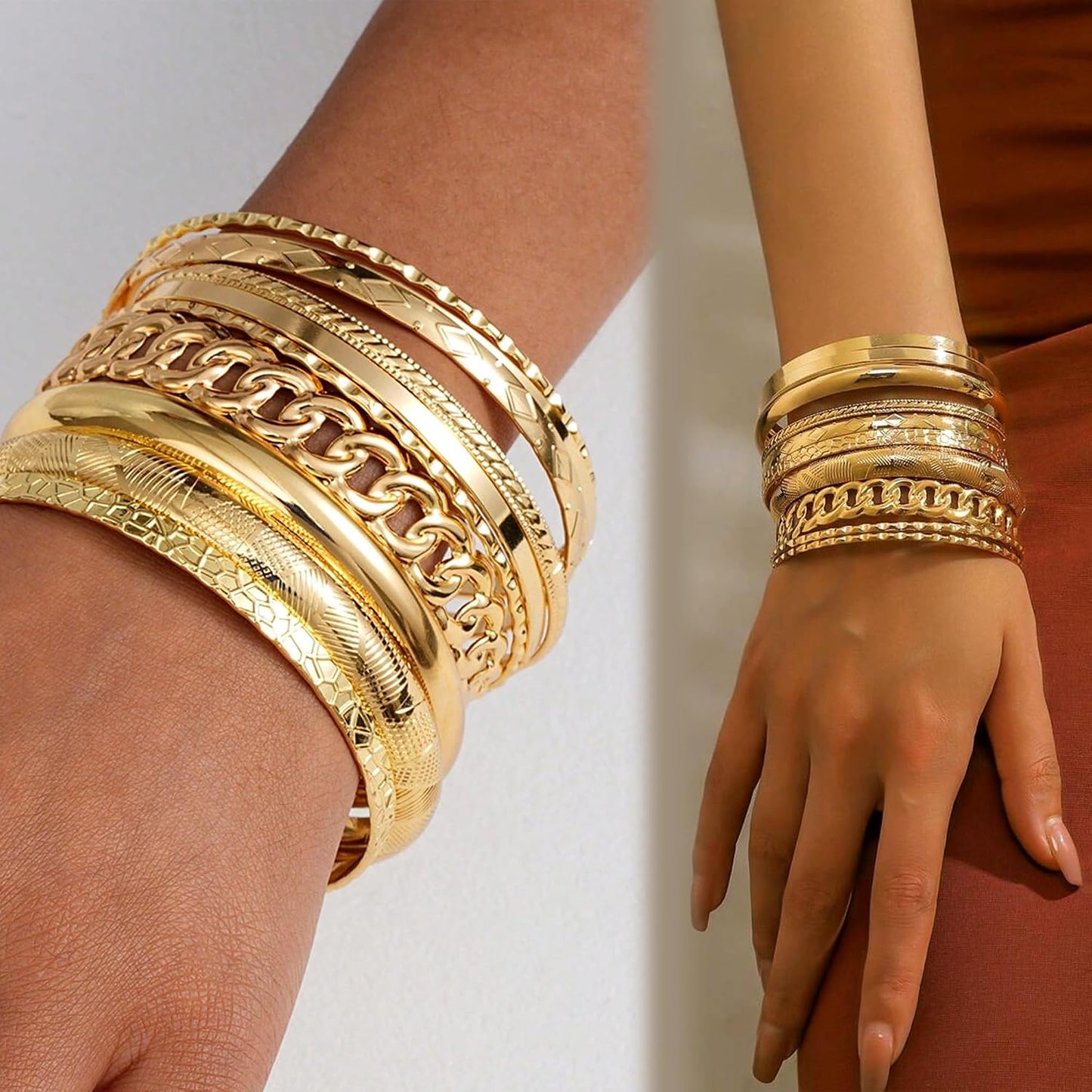 ÌF ME - Pulseras de bangle de oro para mujer, conjunto de pulseras...