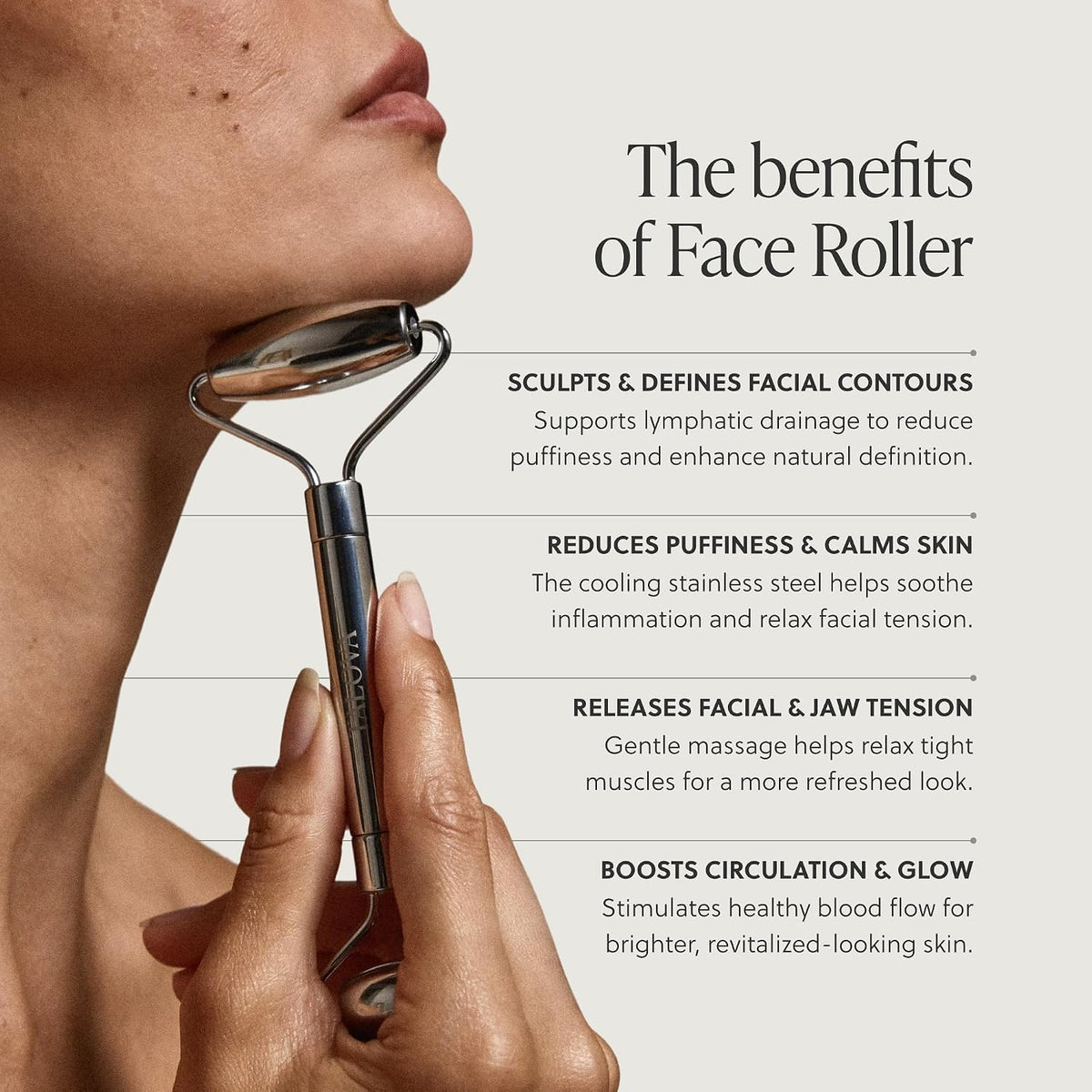 TALOVA Rodillo facial de acero inoxidable de grado 304 | Para ojos,...