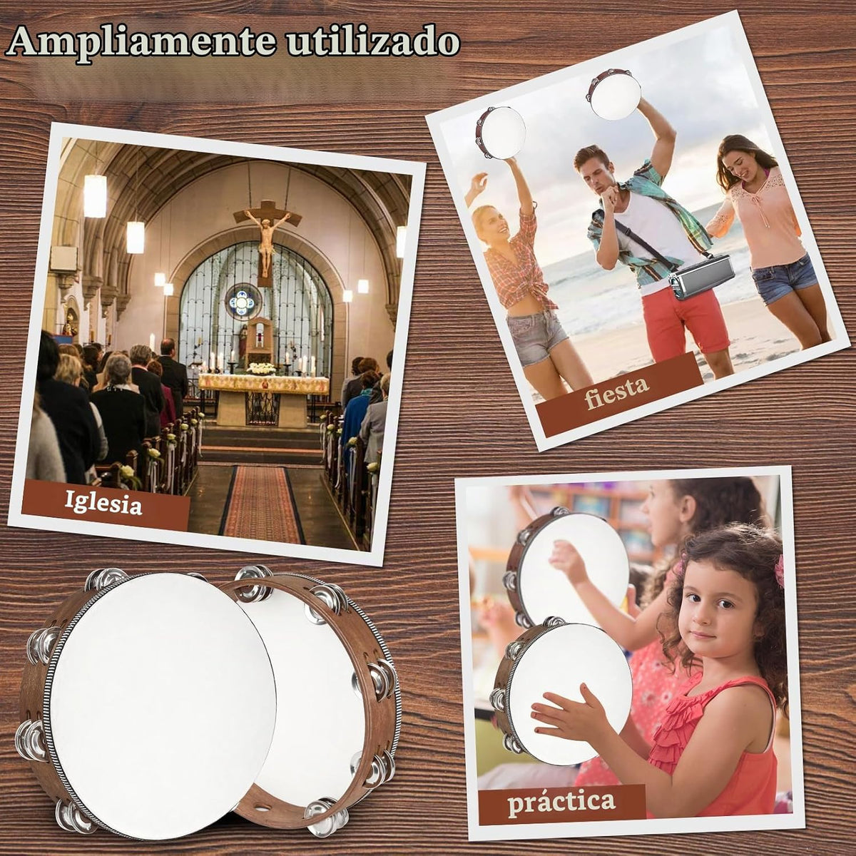 Pandereta de percusión de mano de madera de 10 pulgadas con bolsa d...