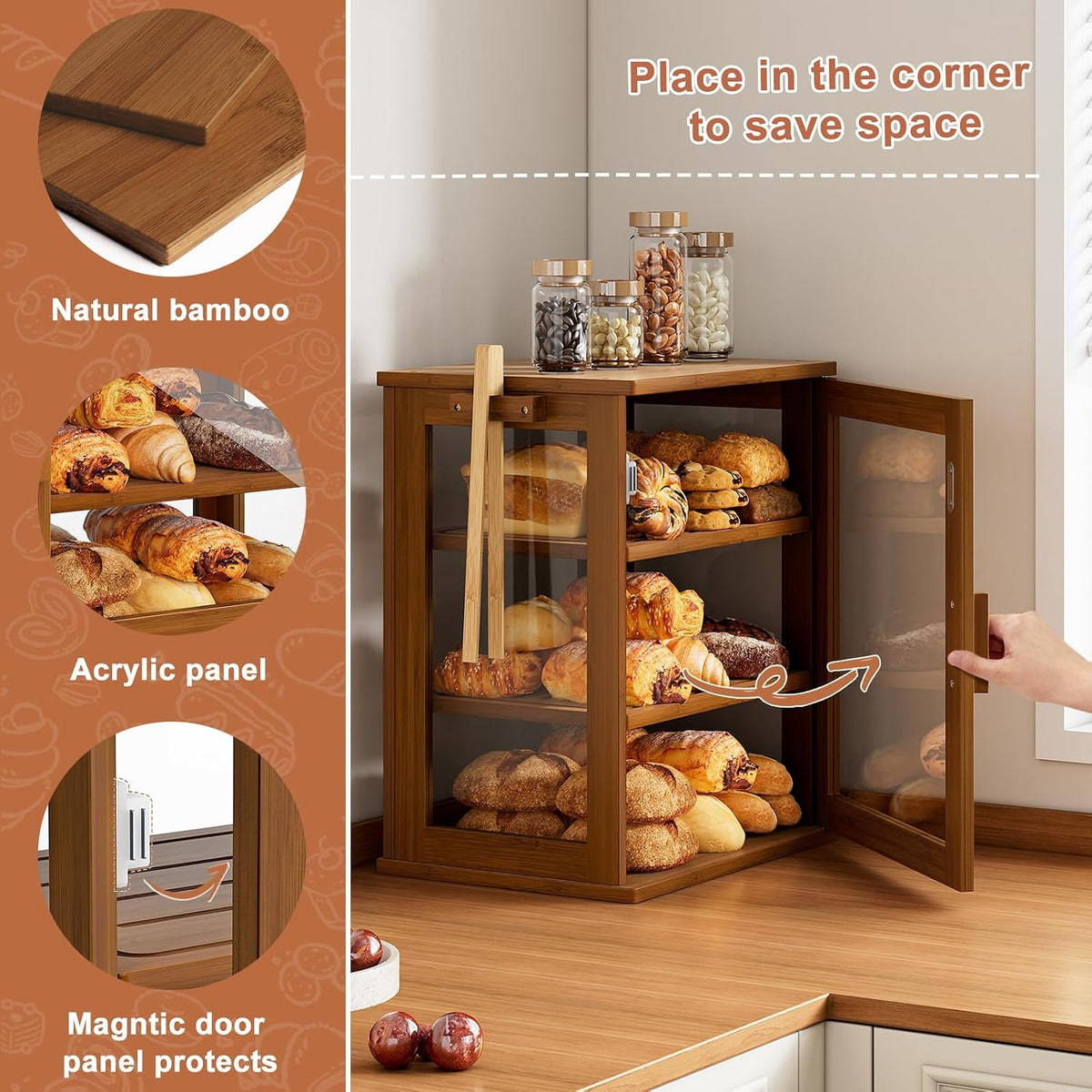 WOWLIVE Caja de pan para encimera de cocina, contenedor de almacena...
