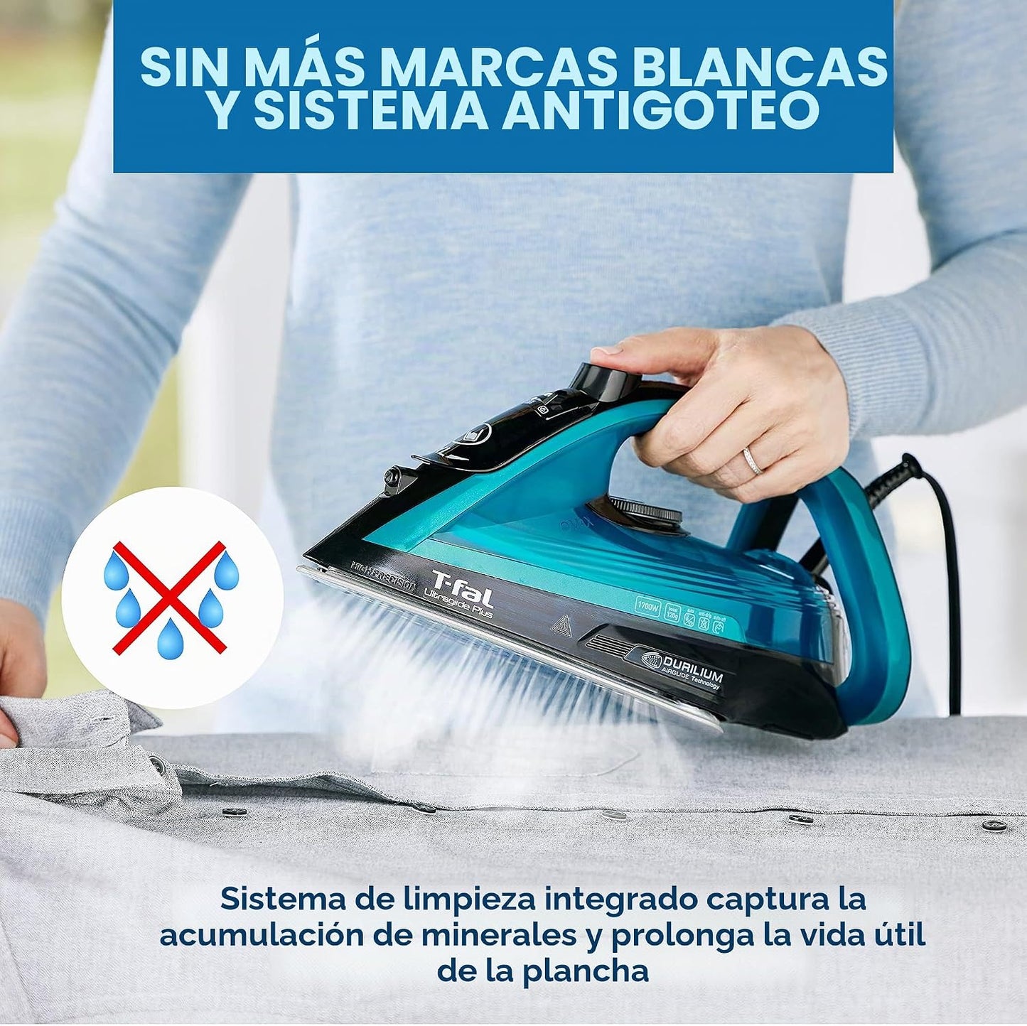 T-Fal Ultraglide Plancha de vapor para ropa, suela Durilium, punta...