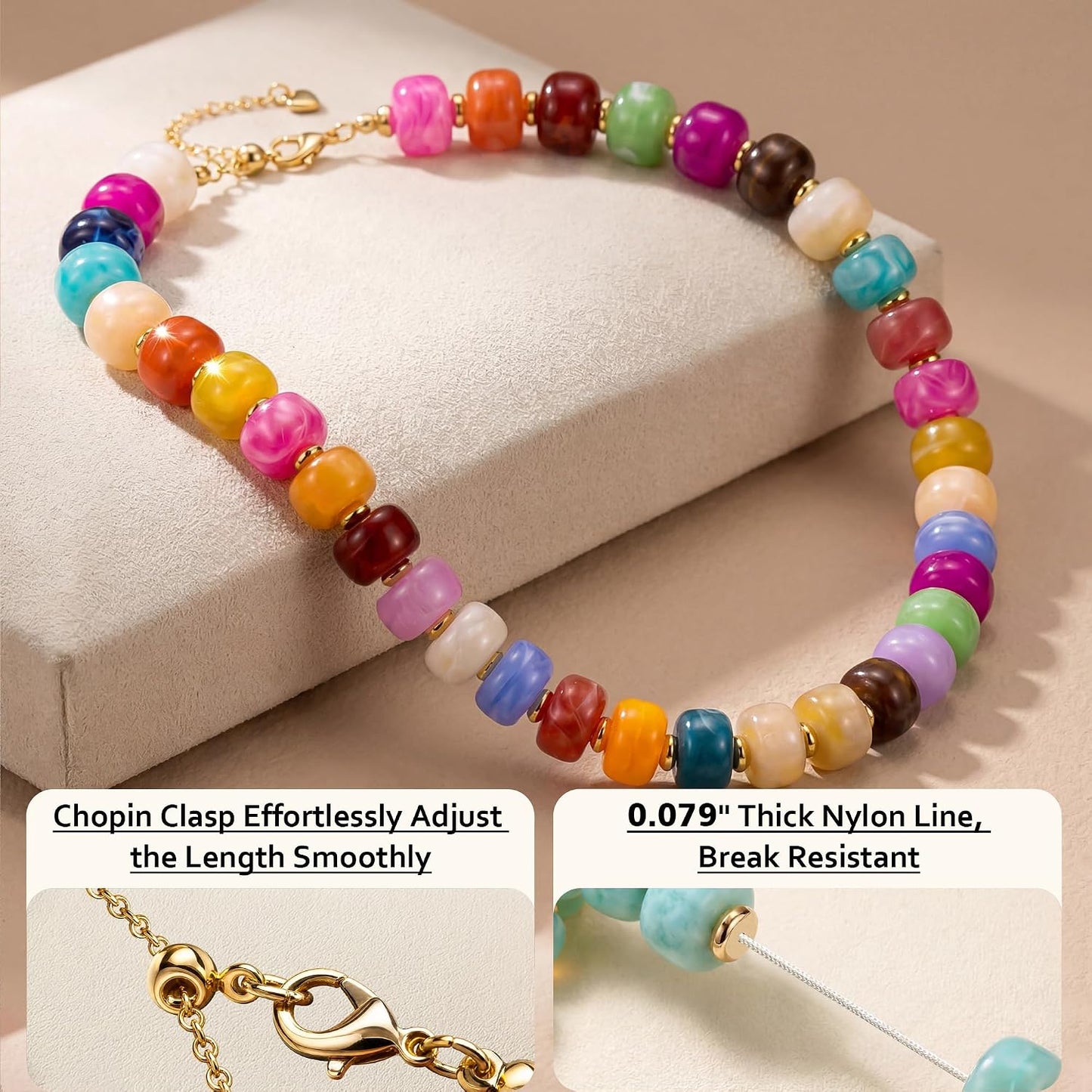 POPLOPP Collares de cuentas gruesas para mujer, gargantilla de cuen...