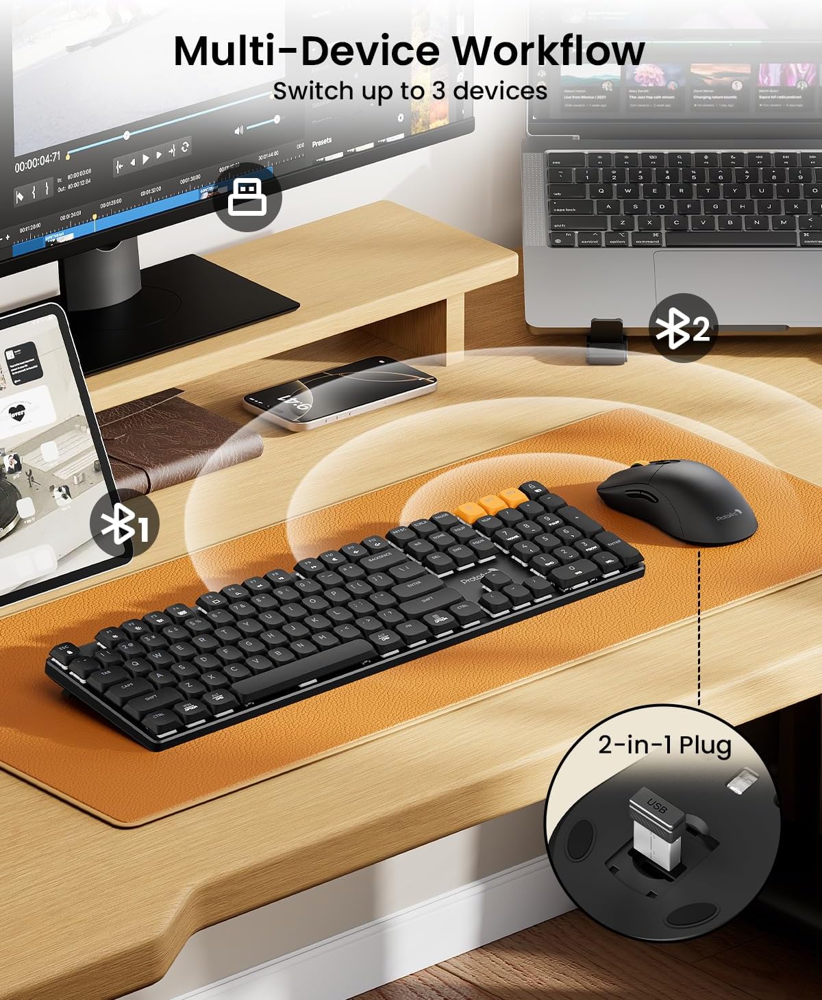 Teclado y mouse mecánicos inalámbricos ProtoArc KM310, sin retroilu...