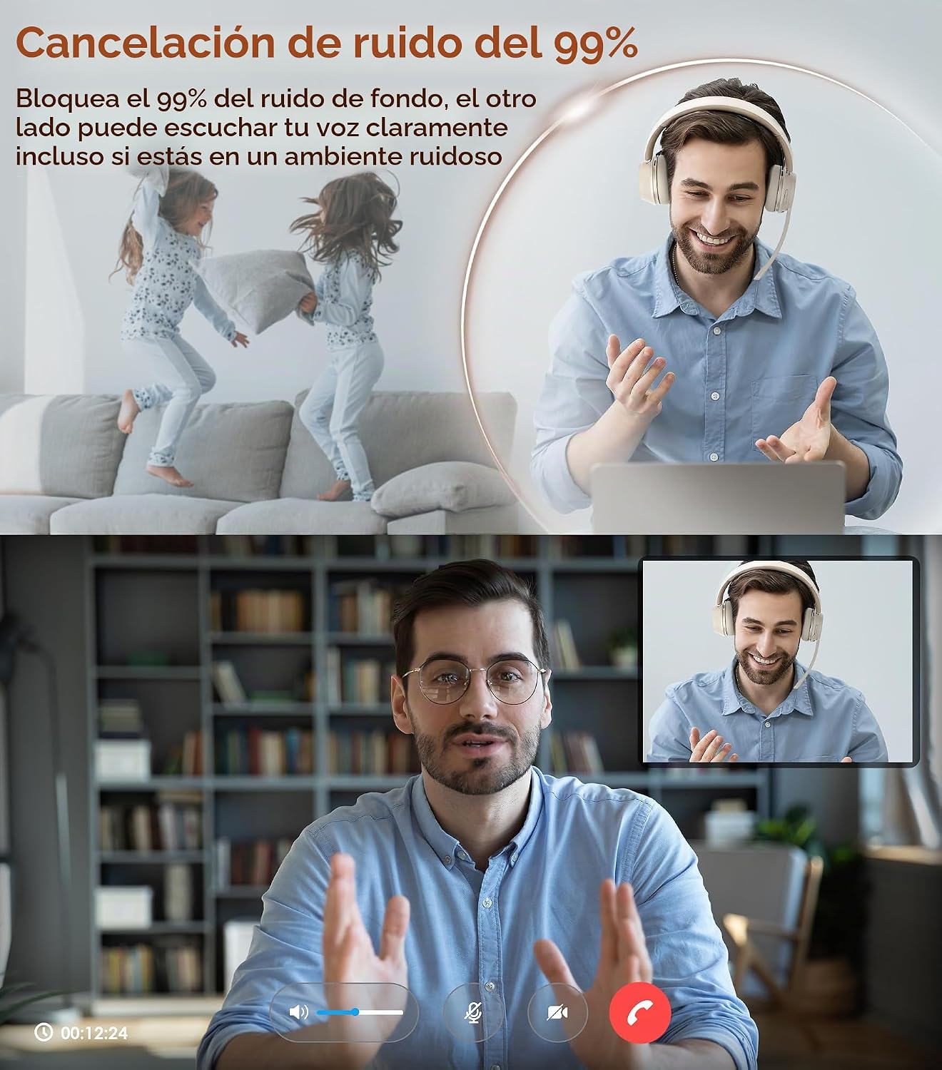 Auriculares inalámbricos con micrófono para el trabajo, Auriculares...