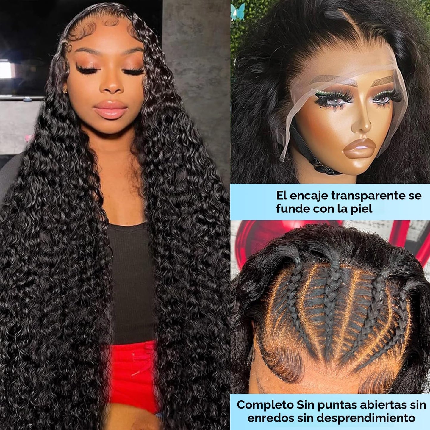 Pelucas de cabello humano ondulado profundo de 13 x 6 pulgadas, sin...