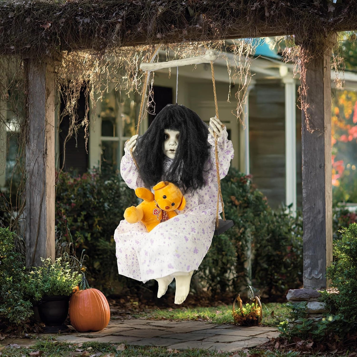 Hourleey Decoraciones de Halloween al aire libre, muñeca colgante o...