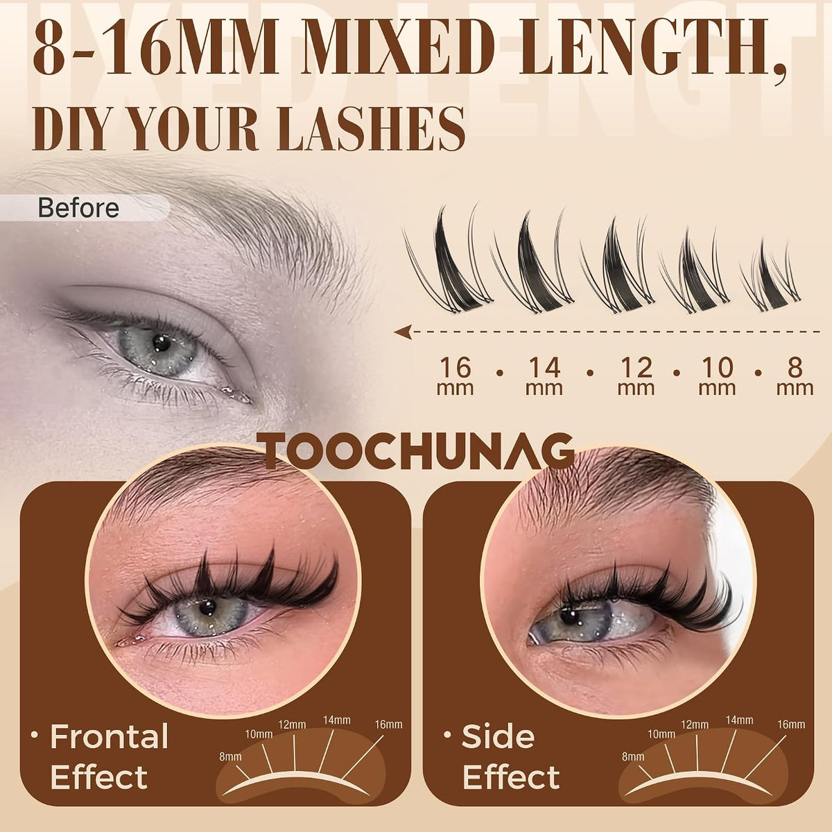 TOOCHUNAG Manga, racimos de pestañas naturales de hadas, extensione...