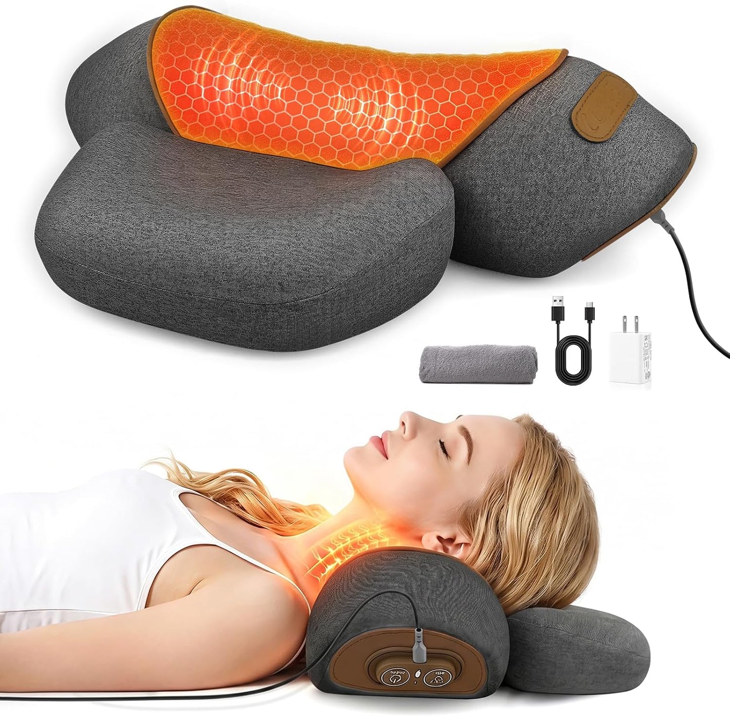 Voluart Almohada masajeadora de cuello 3 en 1 con calor y tracción,...
