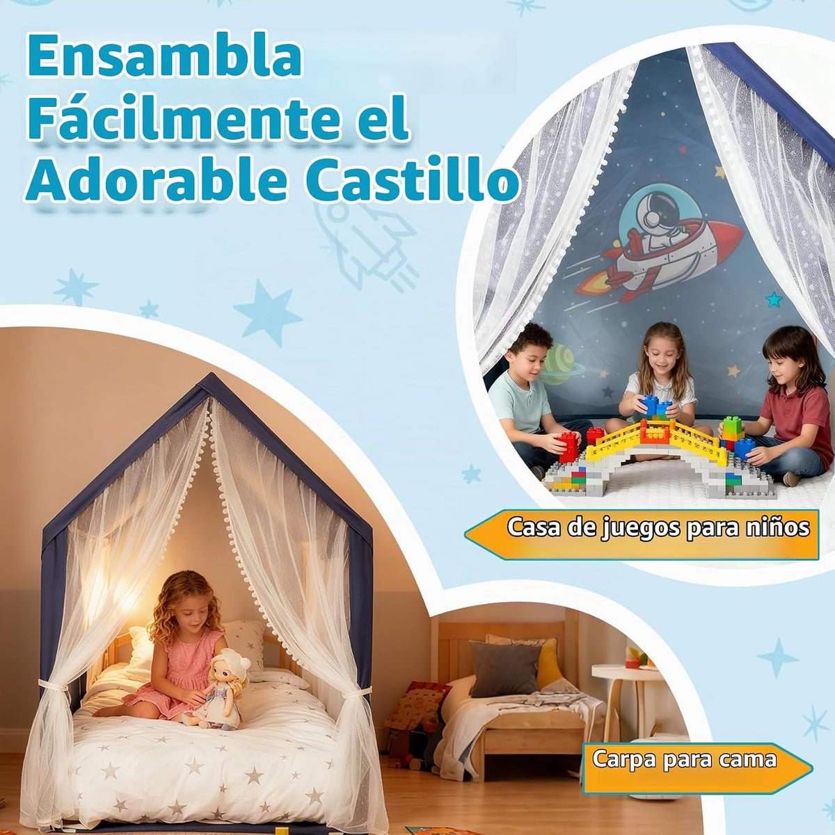 Tienda espacial para niños, casa de juegos para interiores, con luz...