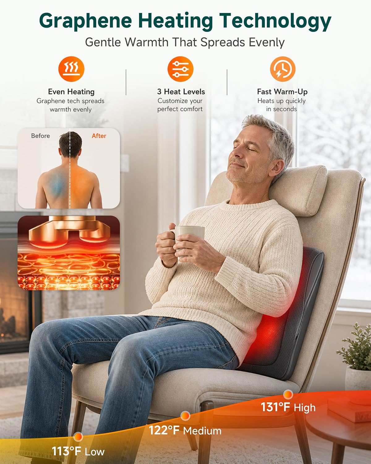 Snailax Masajeador de espalda Shiatsu 4D con calor, masajeador prof...