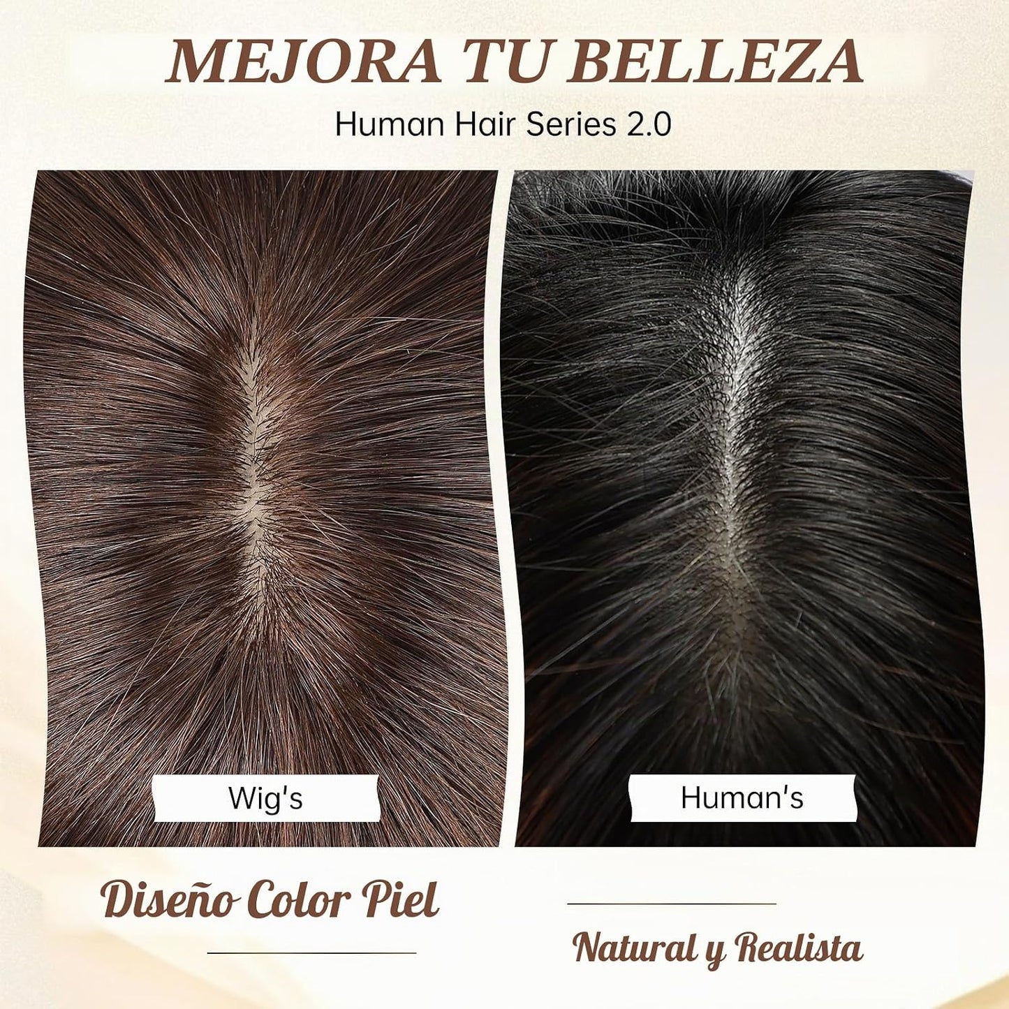 KKU Pelucas de cabello humano castaño oscuro de 16 pulgadas para mu...